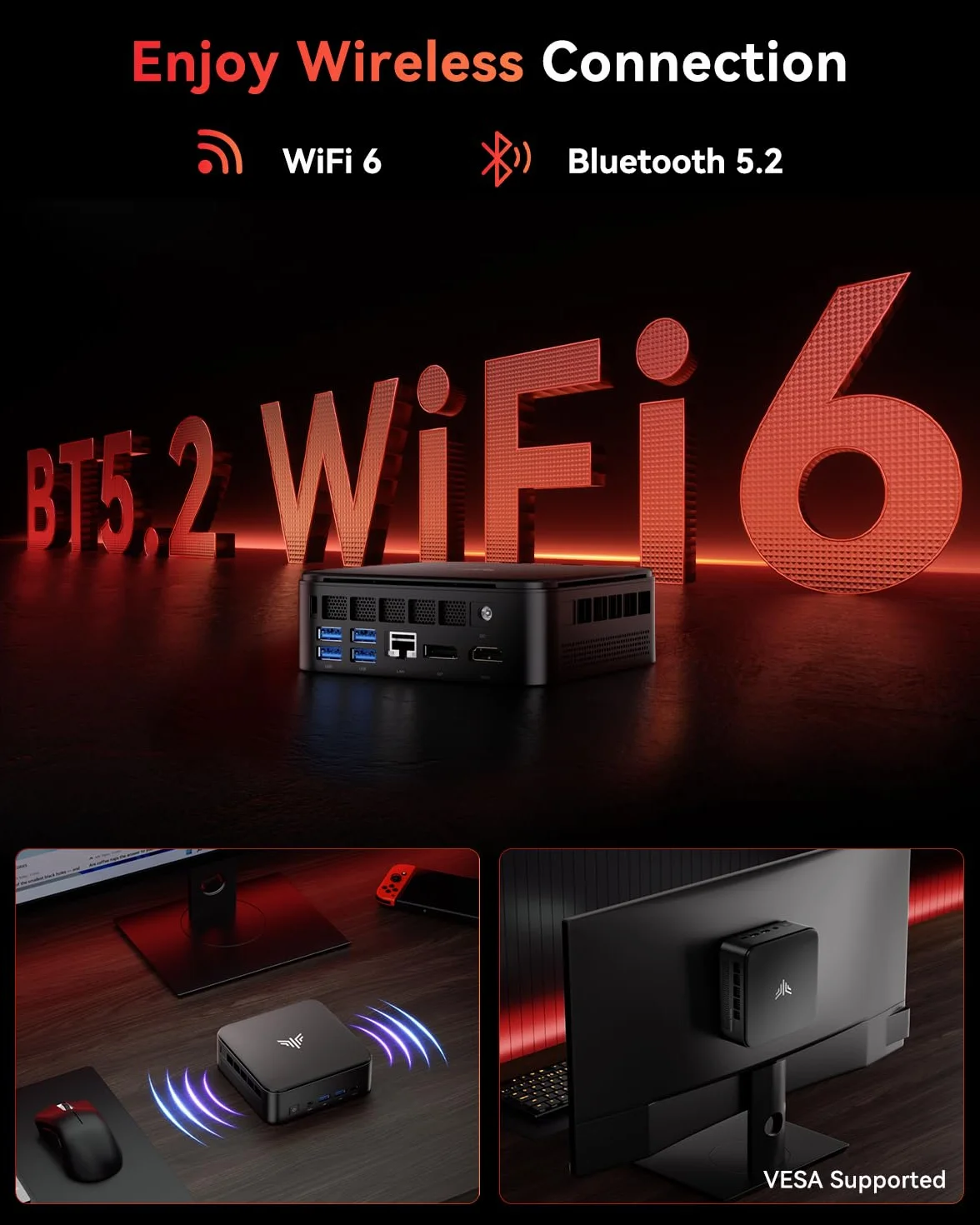 NiPoGi E3B Mini PC AMD Ryzen 5 7430U 16Go RAM 512Go SSD WiFi 6 BT 5.2 4K Triple Display VESA Supporté