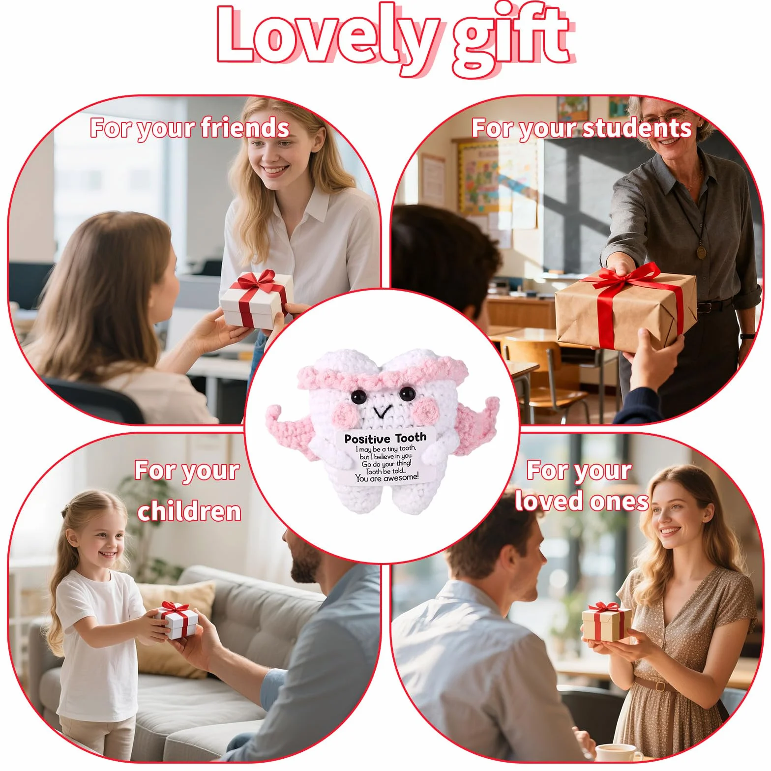 Poupée Dentaire Amusante Faite à la Main Jouet en Crochet avec Ailes d'Ange et Carte Cadeau Décoration de Bureau