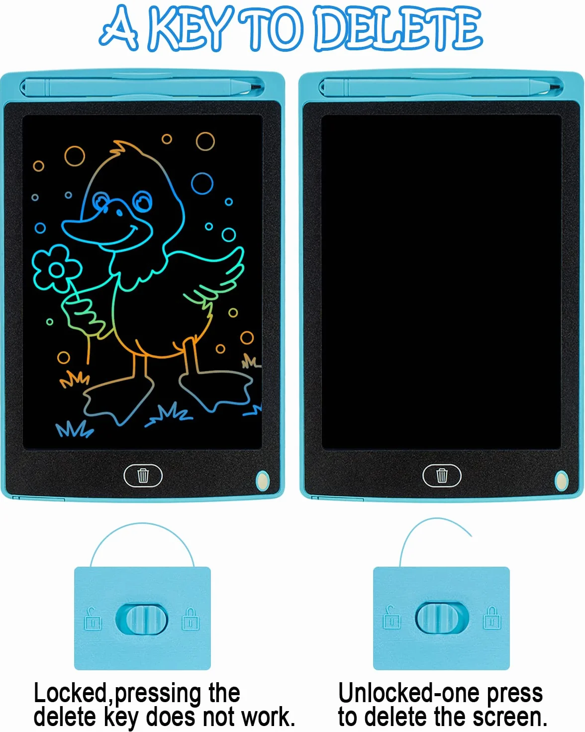 Carehabi 2 Pièces Tablette d'écriture LCD 8,5 Pouces Coloré Effaçable réutilisable Jouet Educatif Filles Garçons