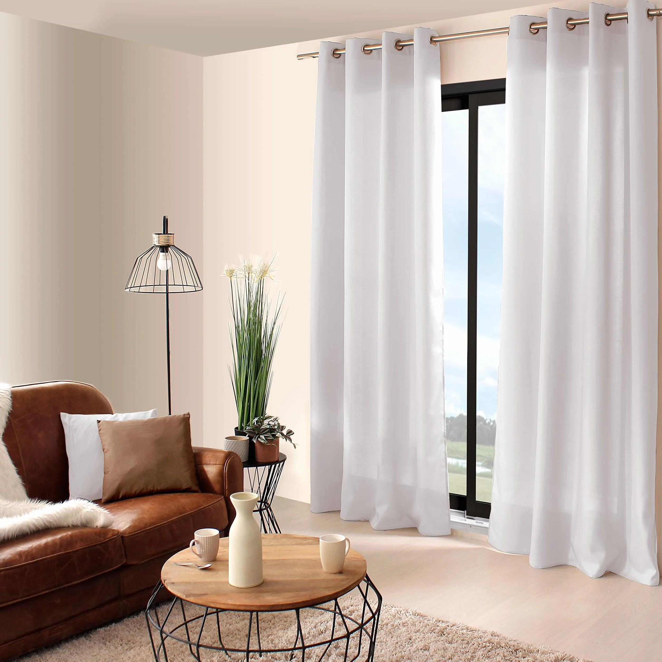 ED ENJOY HOME Rideau Décoratif Œillets argentés 140x240 cm Blanc 100% Polyester Satiné