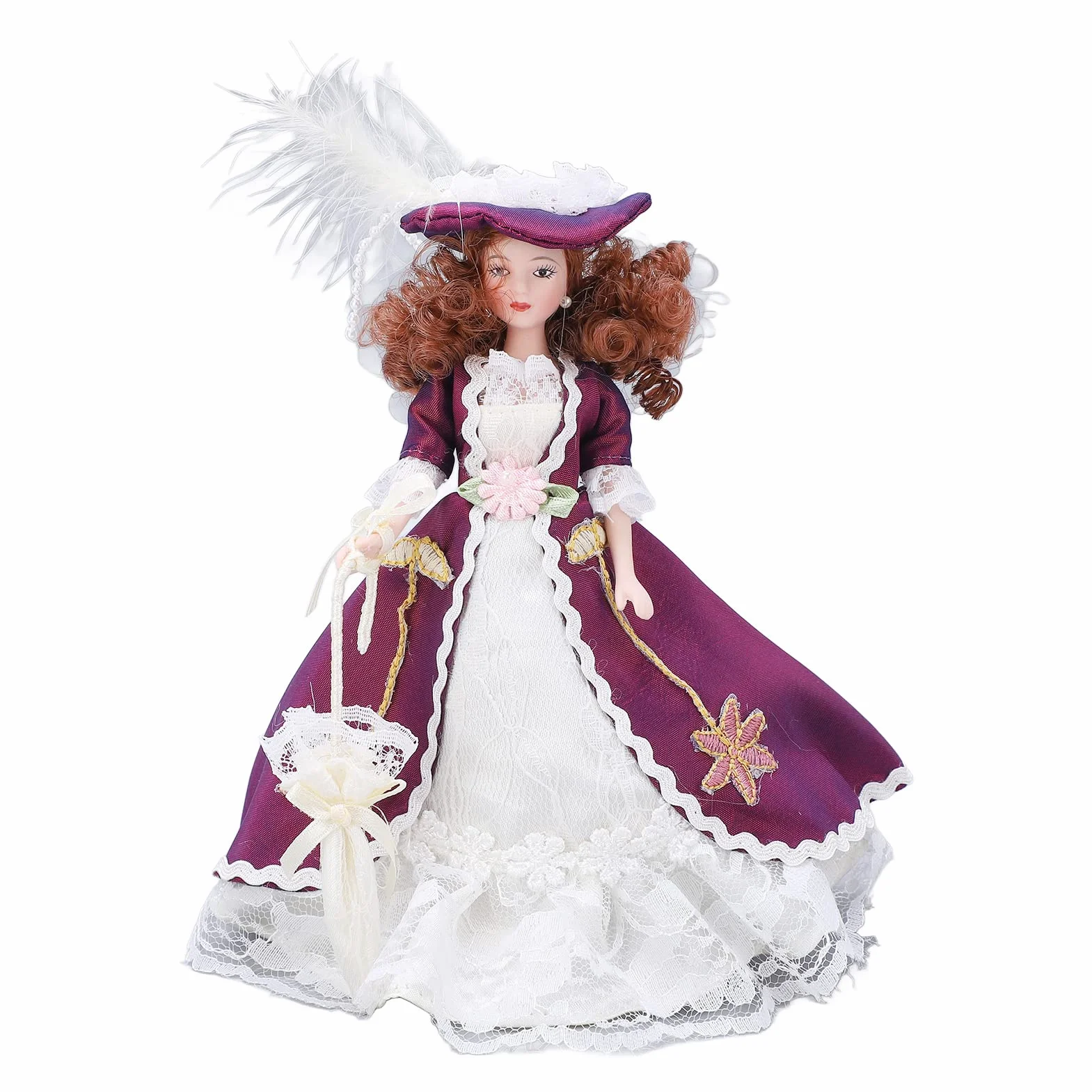 Personnes Miniatures en Porcelaine Victorienne Jupe Foncée Chapeau Femme Poupée en Céramique pour Décoration de Maison de Poupée