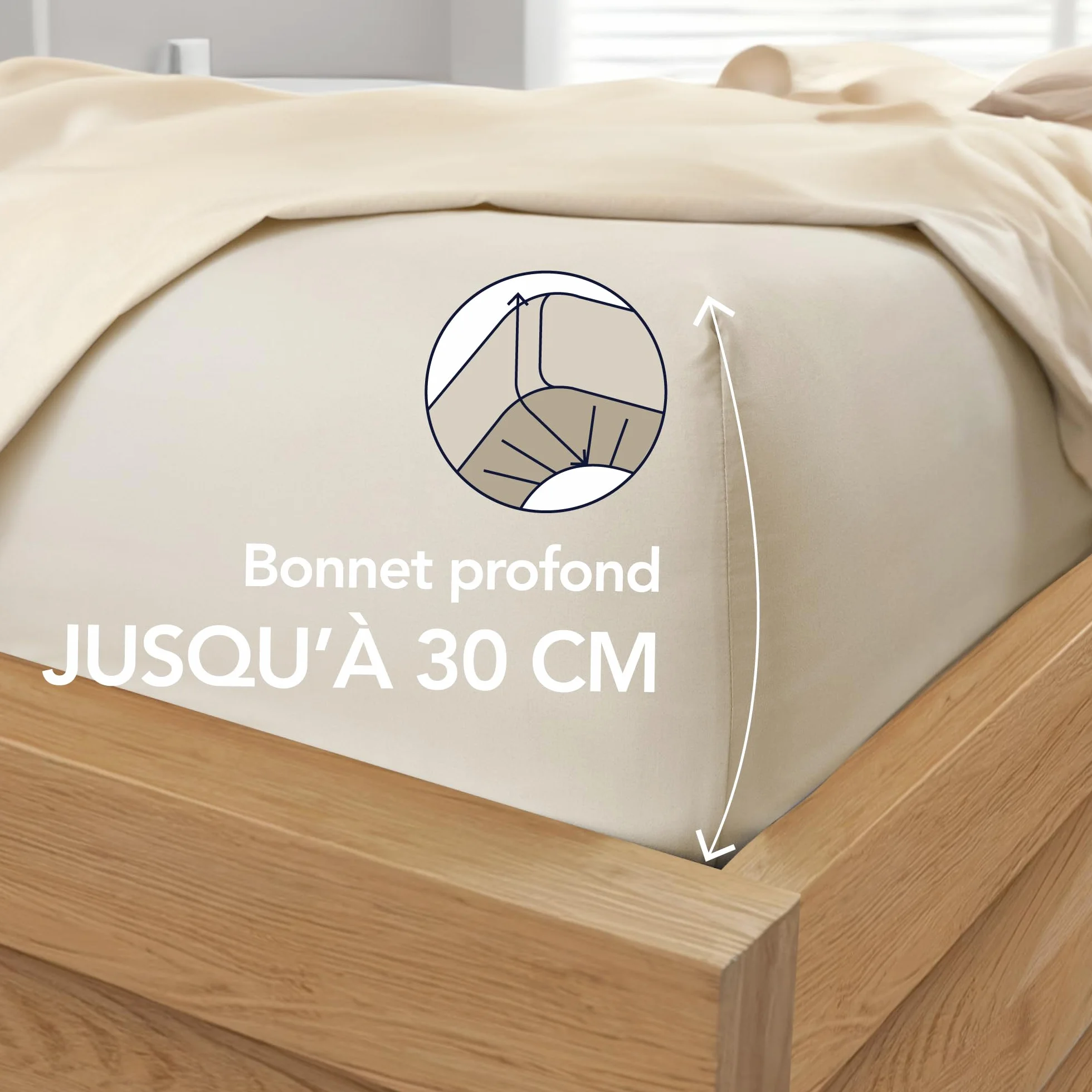 Dreamzie Drap Housse 160x200 Bonnet 35 cm Microfibre Ultra Douce Matelas Épais Oeko-Tex Beige