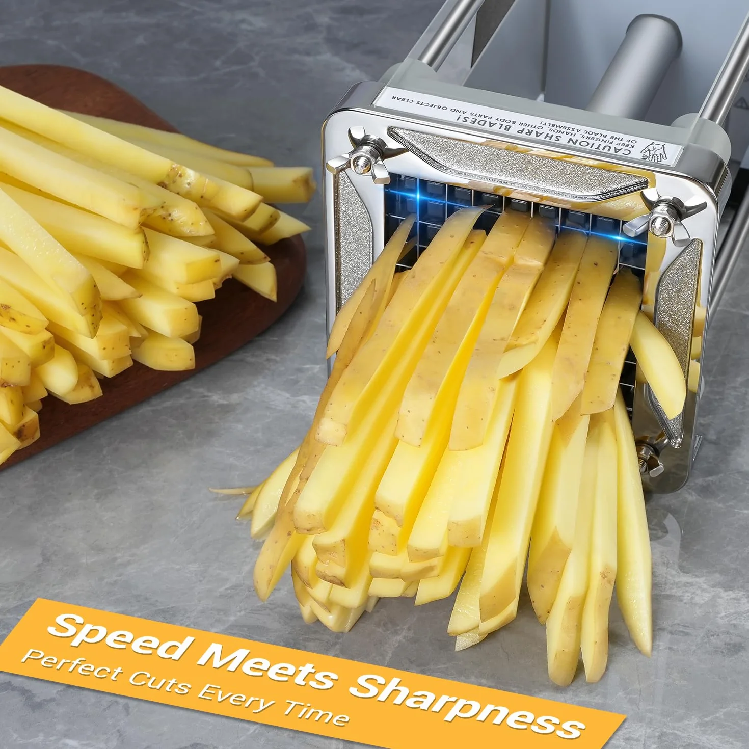Coupe Frites Electrique, Sopito Coupe Frite Professionnel en Inox avec Lames de 6 mm, 9 mm et 12 mm, Coupe-frites Electrique pour Pommes de Terre, Concombres, Carottes et Courgettes