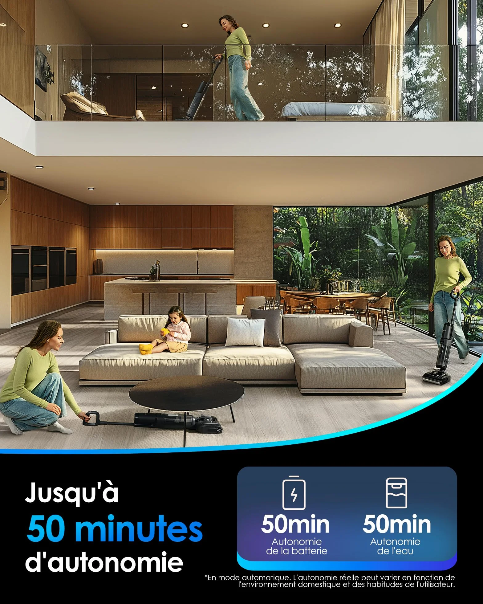 Tineco Floor One S7 Stretch Ultra Aspirateur Laveur Balai sans Fil Anti-emmêlage Plat 180° Autonomie 50 Minutes Auto-Nettoyage Flashdry 85°C