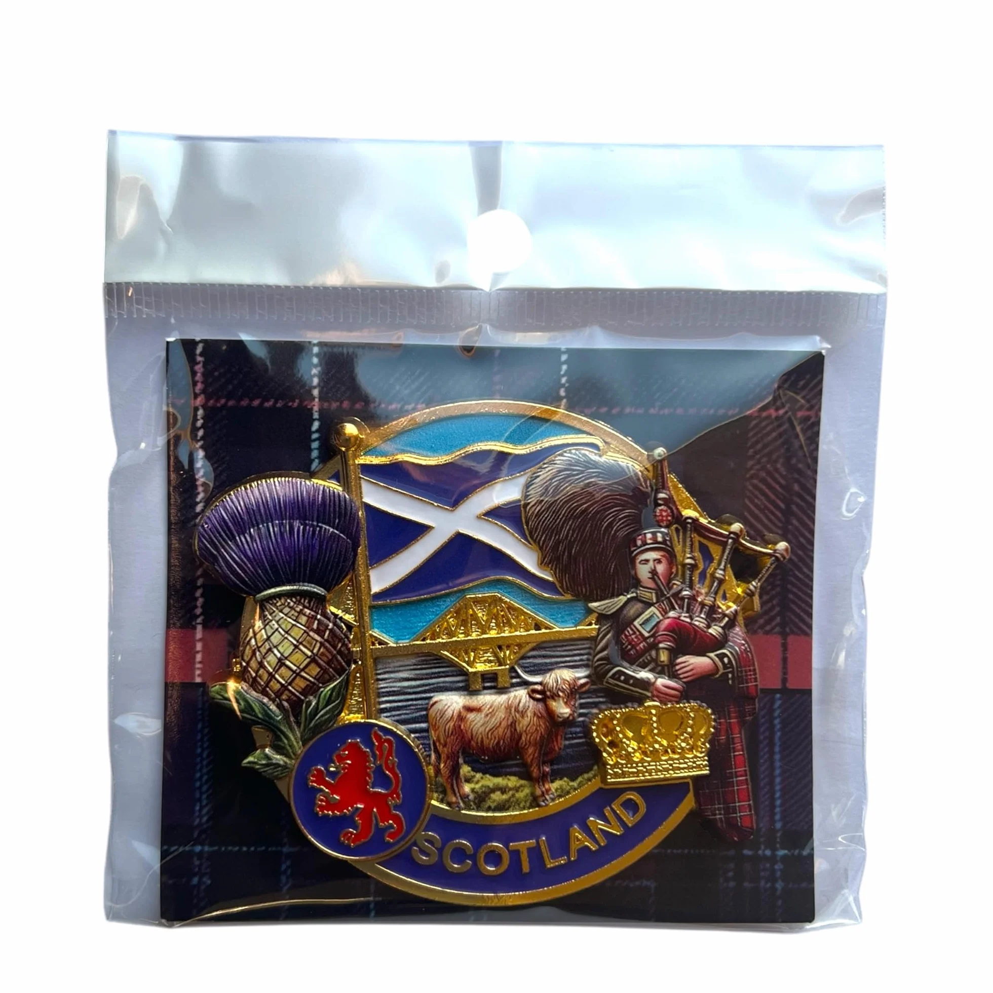 Aimant souvenir du patrimoine écossais Drapeau de l'Écosse Aimant de réfrigérateur Cadeau d'Édimbourg Aimant en métal doré