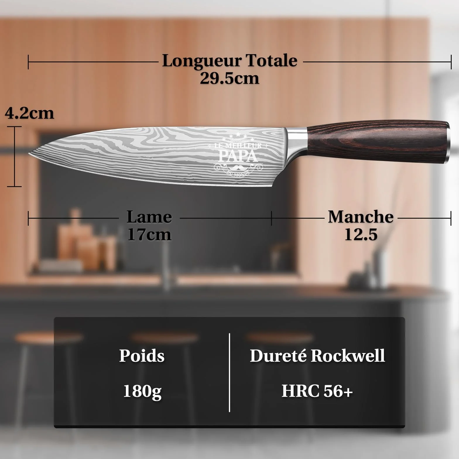 INOMO Couteau Chef Personnalisé Fête des Pères, Couteau de Cuisine Inoxydable Manche Ergonomique