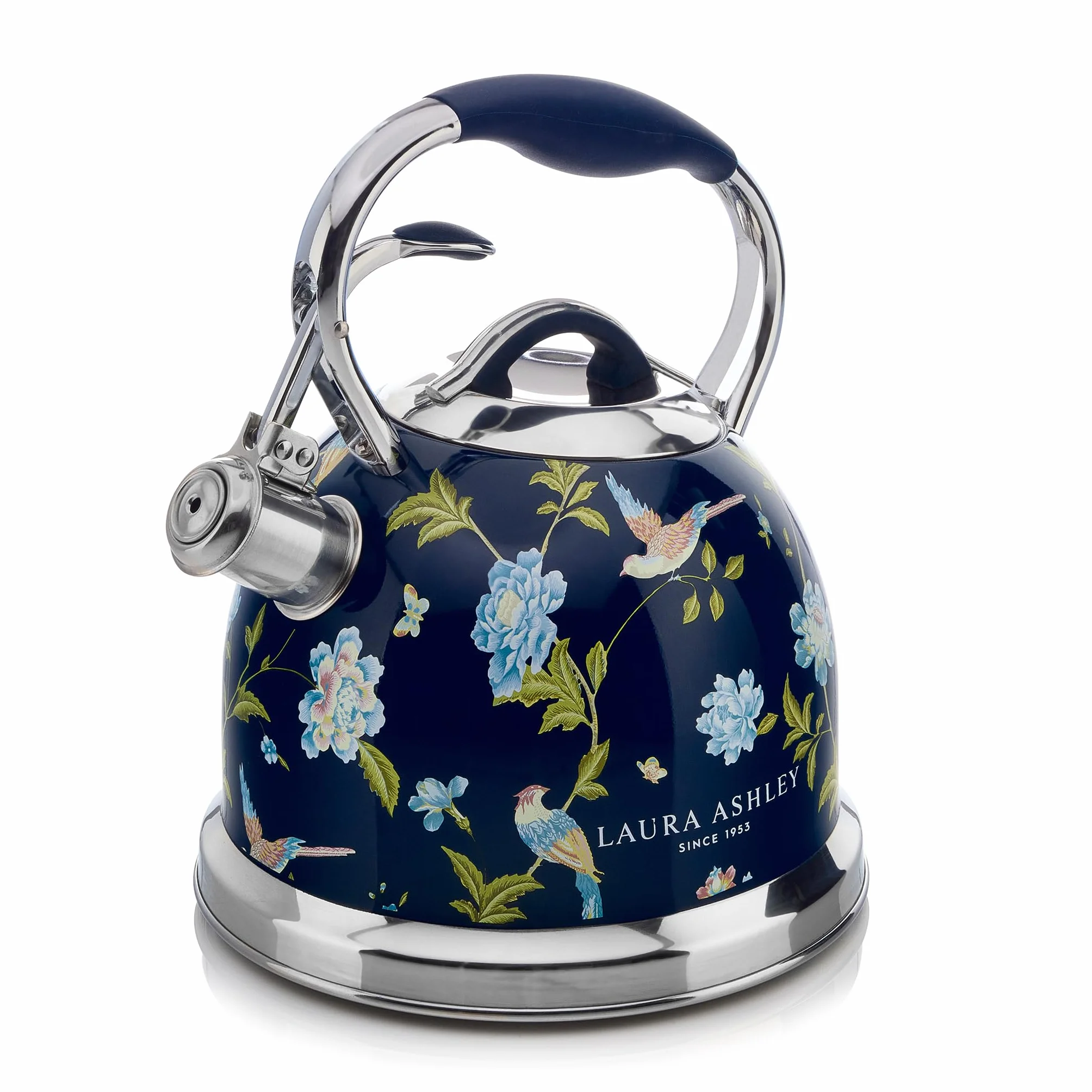 Laura Ashley Elveden Marine Bouilloire Induction de 2,5 Litres par VQ - Bouilloire Sifflante à Ébullition Rapide pour Gaz, Induction ou Autres Cuisinières avec Mécanisme à Bouton-Poussoir