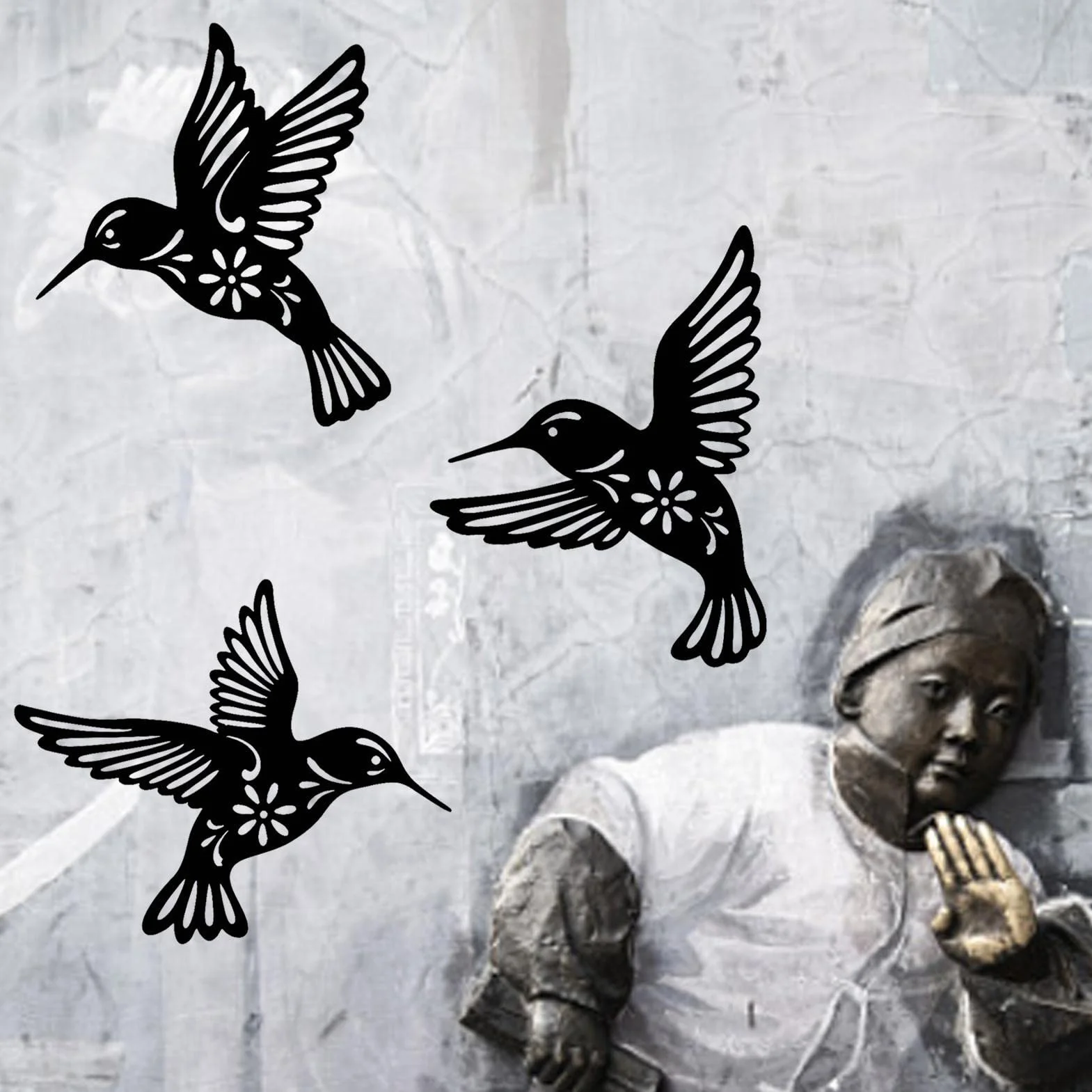 Otherway Sculpture Murale en Métal, 3 Pièces Fer Forgé, Art Mural Oiseaux Noir, Décoration Intérieur Jardin