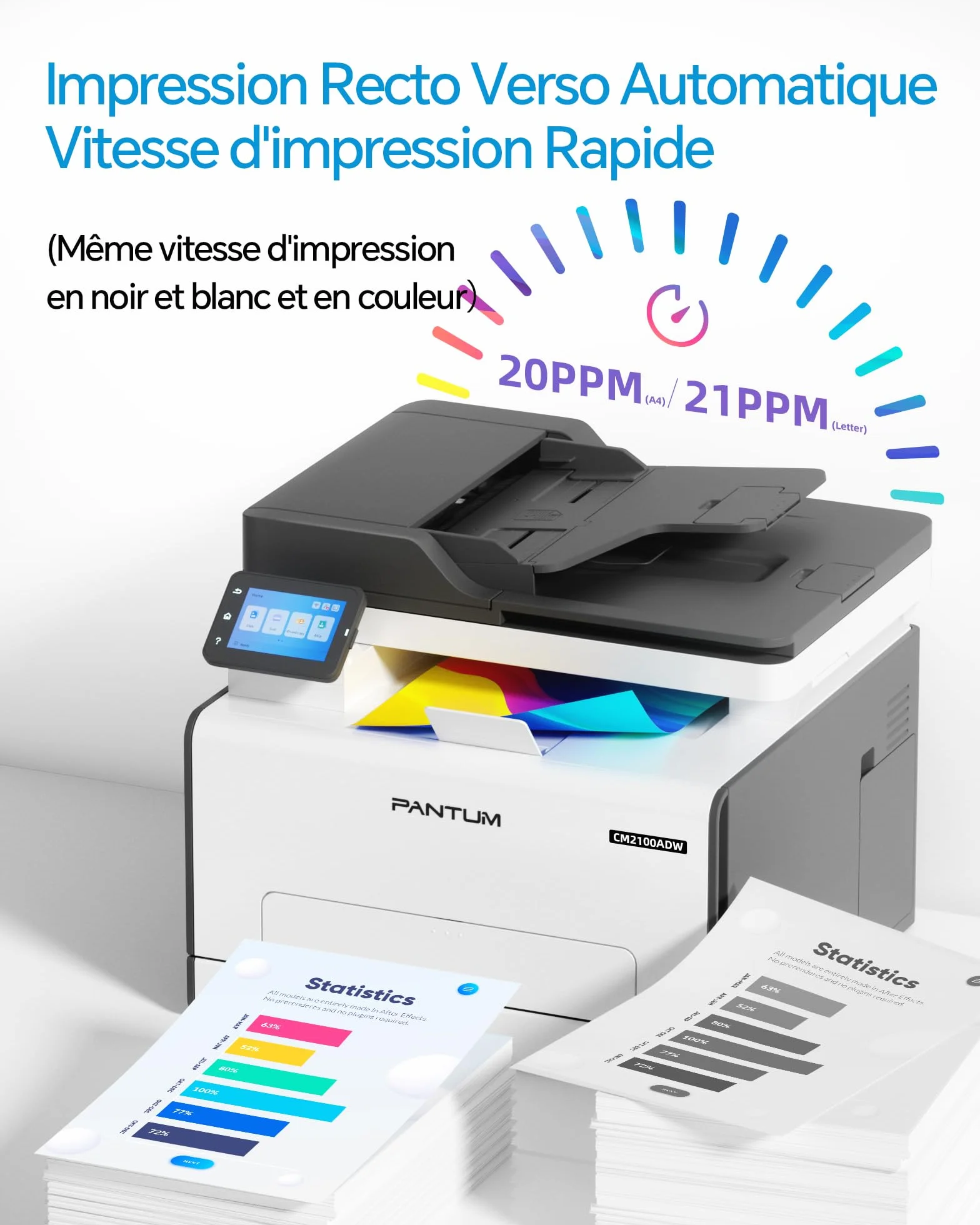 PANTUM CM2100ADW Imprimante Laser Couleur Multifonction, Recto-Verso Automatique, ADF, WLAN, USB, 20ppm
