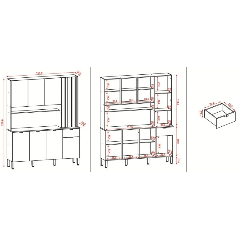ACTUAL DIFFUSION Buffet 8 Portes 1 Tiroir 18 Niches Chêne et Gris Taupe L 161 H 200 P 38.8 cm