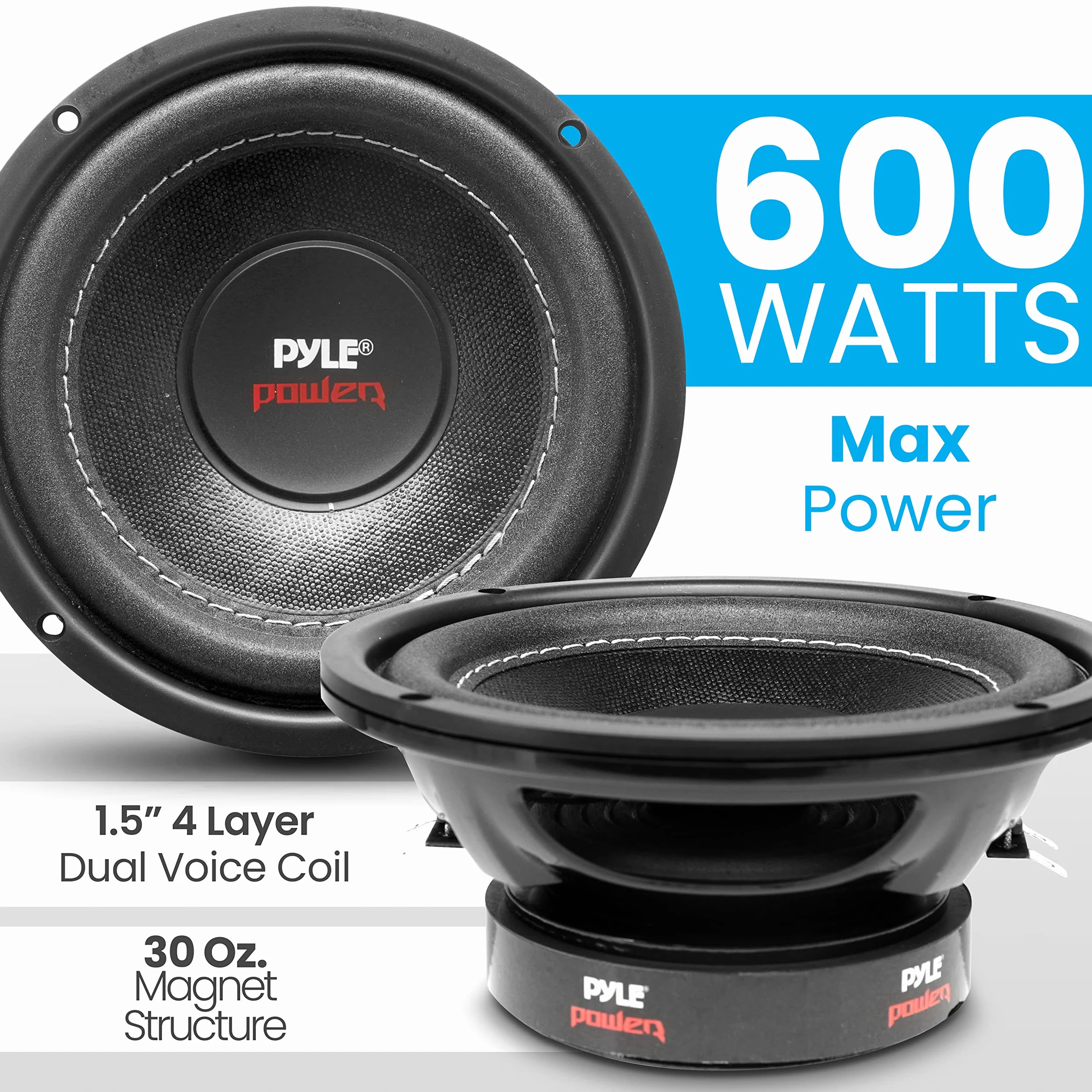 6.5" Car Subwoofer Speaker – 600W Dual Voice Coil, 4 Ohm, Non-Pressed Paper Cone, Foam Surround, Black Basket – Pyle PLPW6D