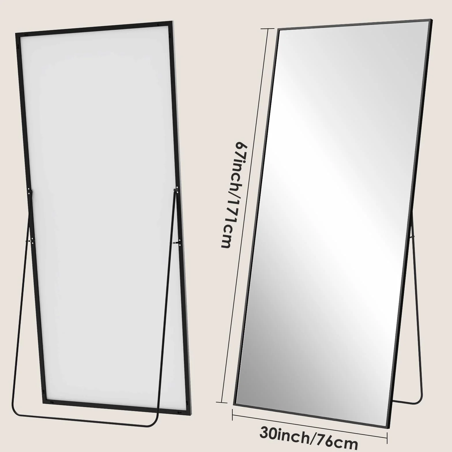 Miroir sur Pied 171x76 cm, Grand Miroir Intégral, Cadre en Alliage d'Aluminium, Verre Trempé