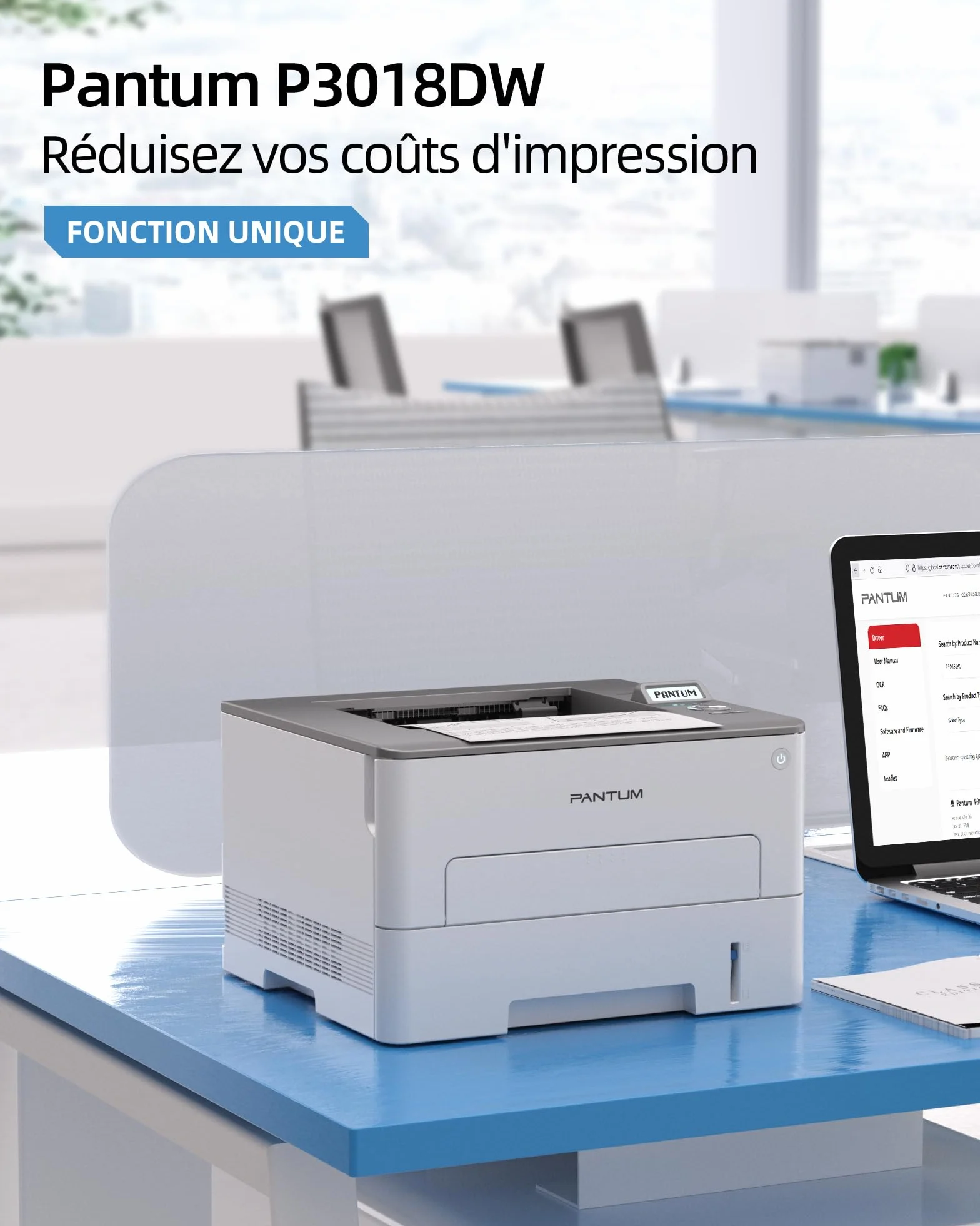PANTUM P3018DW Imprimante Laser WiFi Recto Verso Automatique Noir et Blanc 30ppm