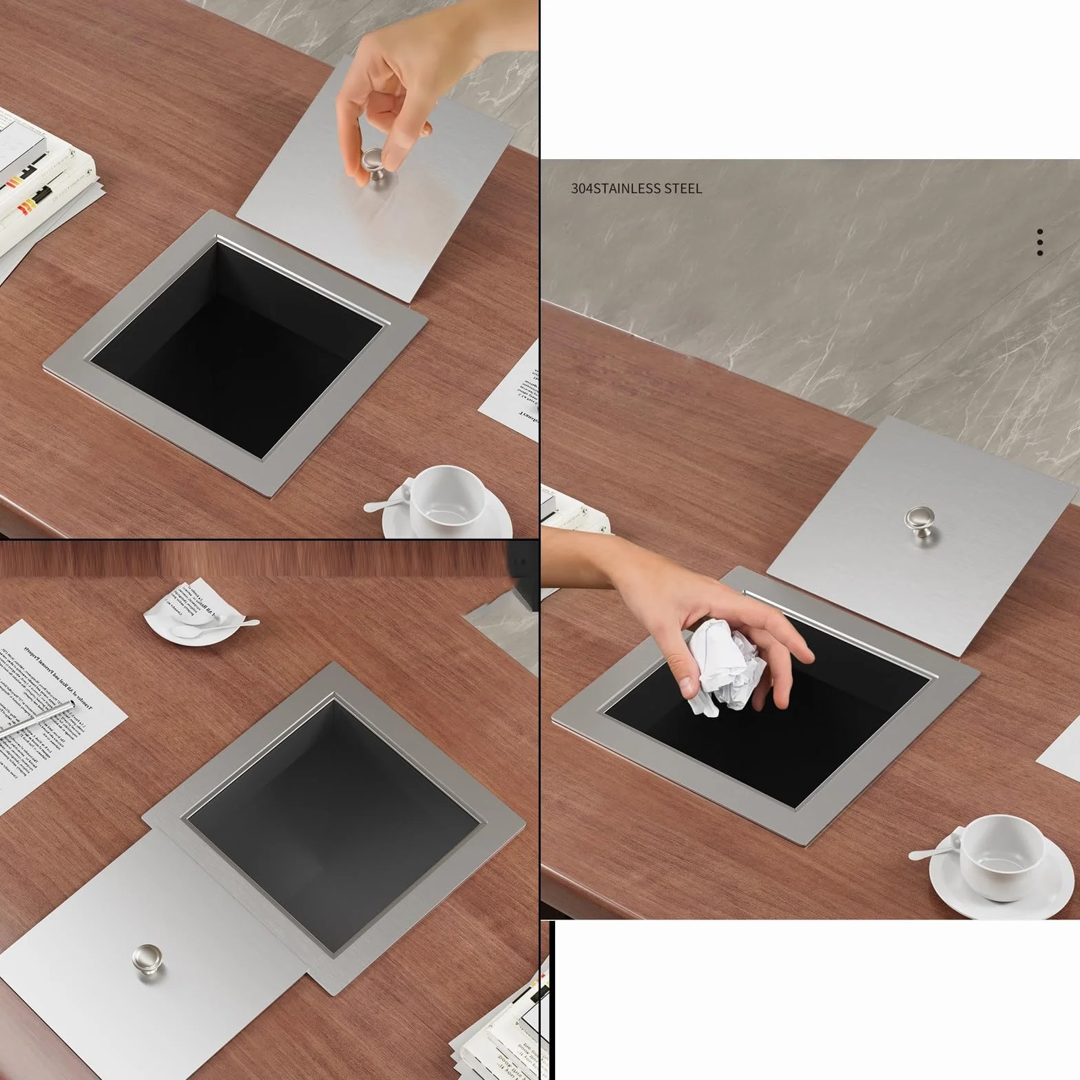 Couvercle de Poubelle Plan de Travail, Couvercle Uniquement, Carré Couverture de Poubelle en Acier Inoxydable(Silver)