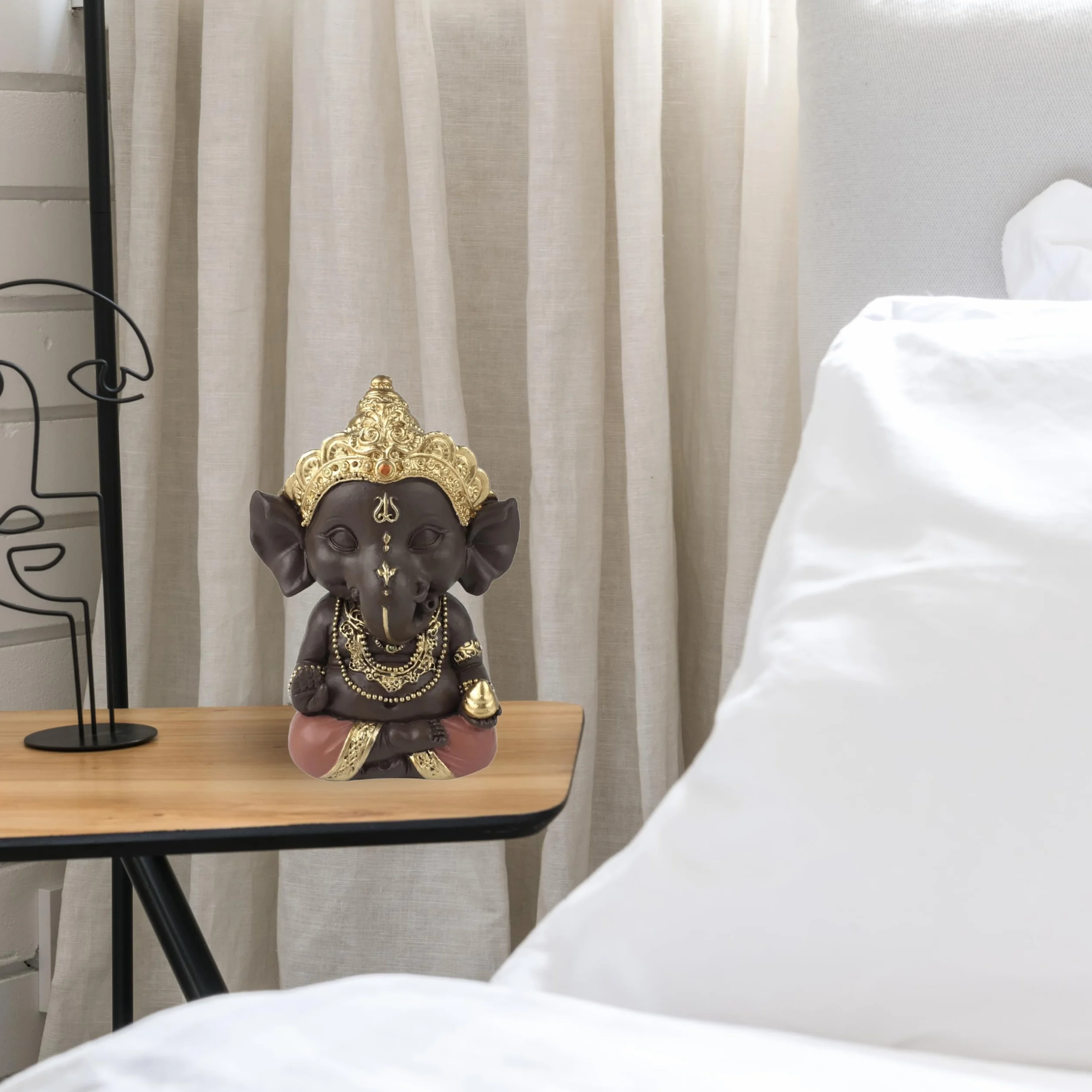 Statuette Ganesh Porte Bonheur Décoration Zen Feng Shui 11,5cm Vert Marron Zen’Light
