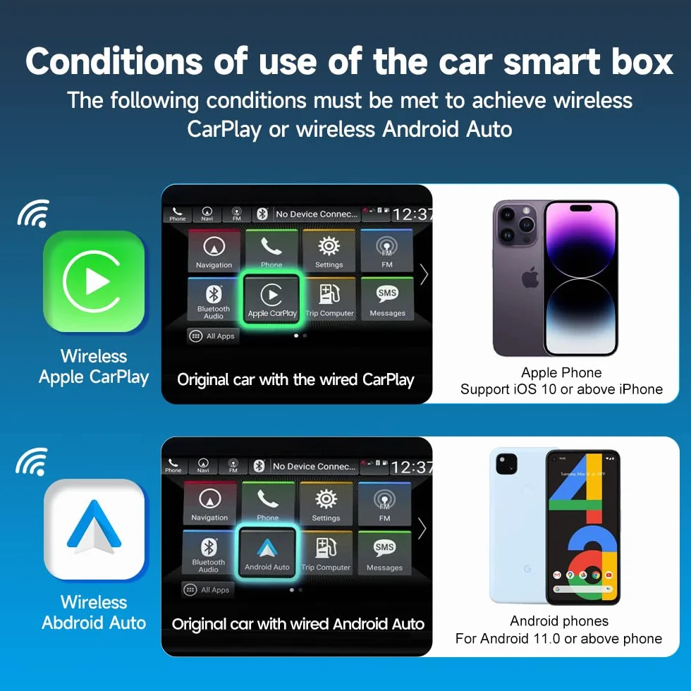 Carlinkit Bezprzewodowy adapter CarPlay 5.0 i Android Auto 2 w 1, do samochodów przewodowych Apple CarPlay lub przewodowych funkcji Android Auto, (rok modelu: 2017 do 2024). Obsługa asystenta