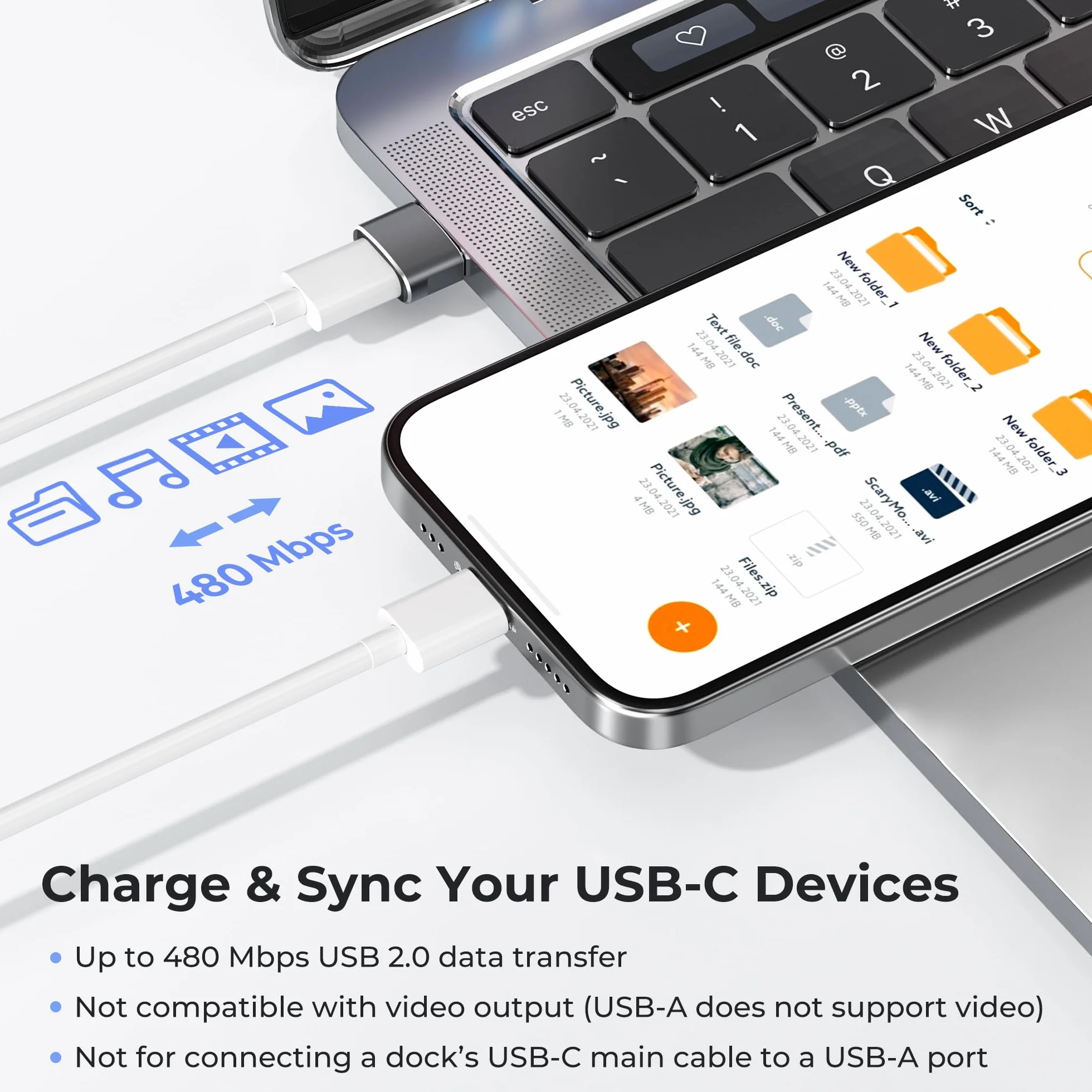 BASESAILOR Adaptateur USB vers USB C 2 Pack, Type C Femelle vers USB A Mâle Convertisseur Chargeur pour iPhone 16 15 14 Pro Max, iPad Air 4 5 Mini 6 7, Samsung Galaxy S23 S24 A54 A55
