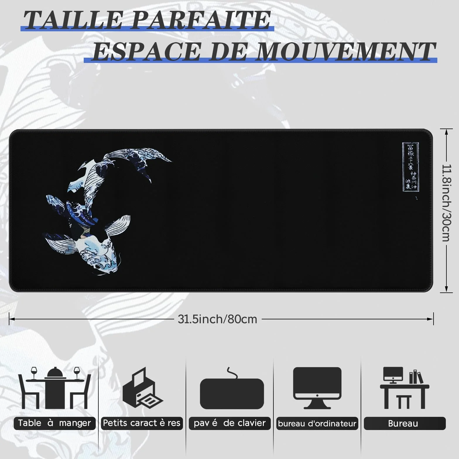 EFISH Tapis de Souris de Jeu XXL 800 x 300 mm Bords Cousus Imperméable Antidérapant pour PC