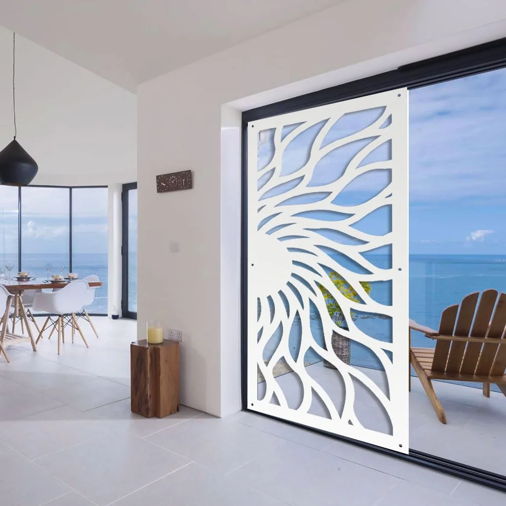 Generic Room Divider - Cadre ajouré modèle HOT SUN - Panneau en PVC perforé - Blanc - 8 panneaux - 73 x 148 cm - Objet de design haut - Montage mural