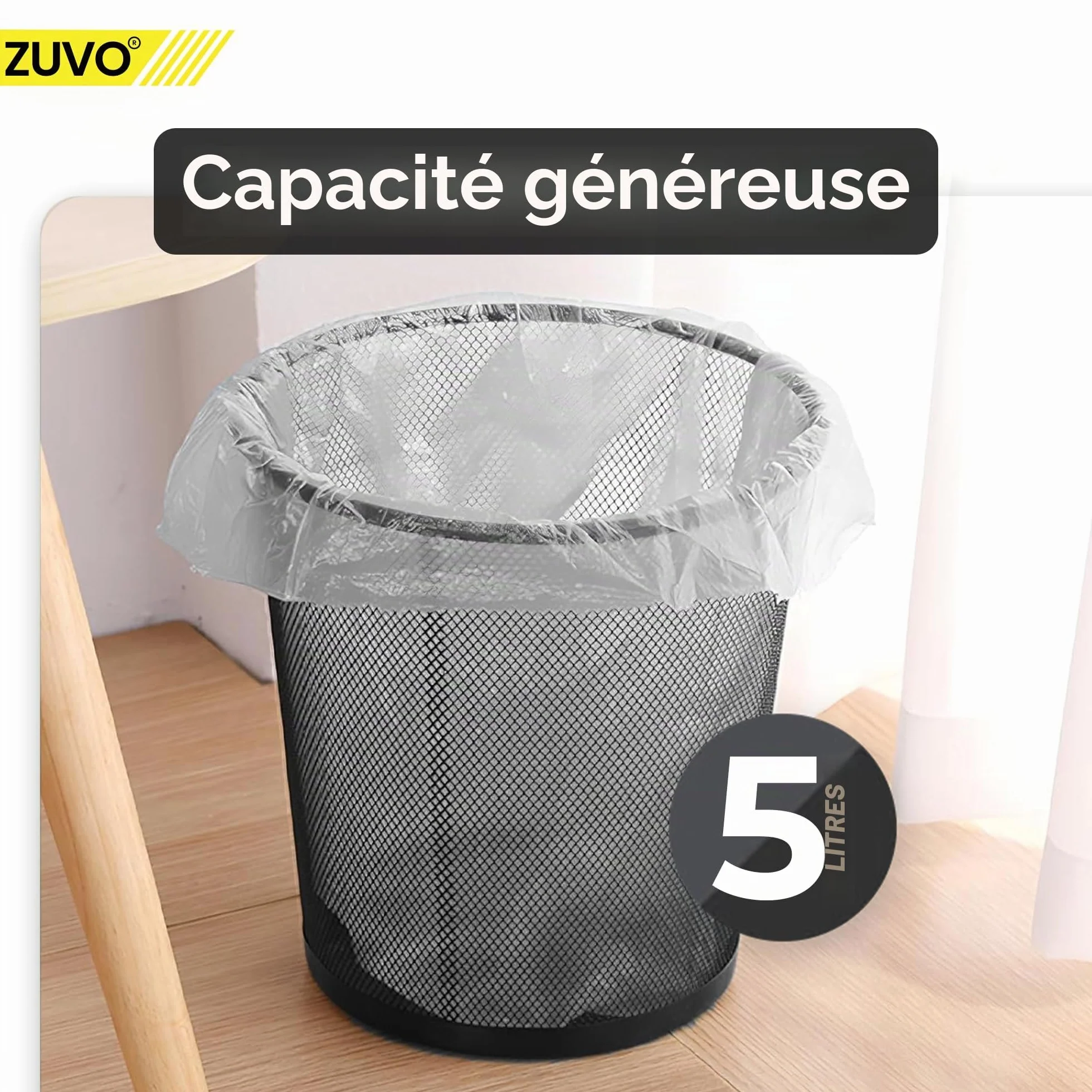 Zuvo Corbeille à papier en maille métallique noire 4 gallons (16L) pour maison bureau