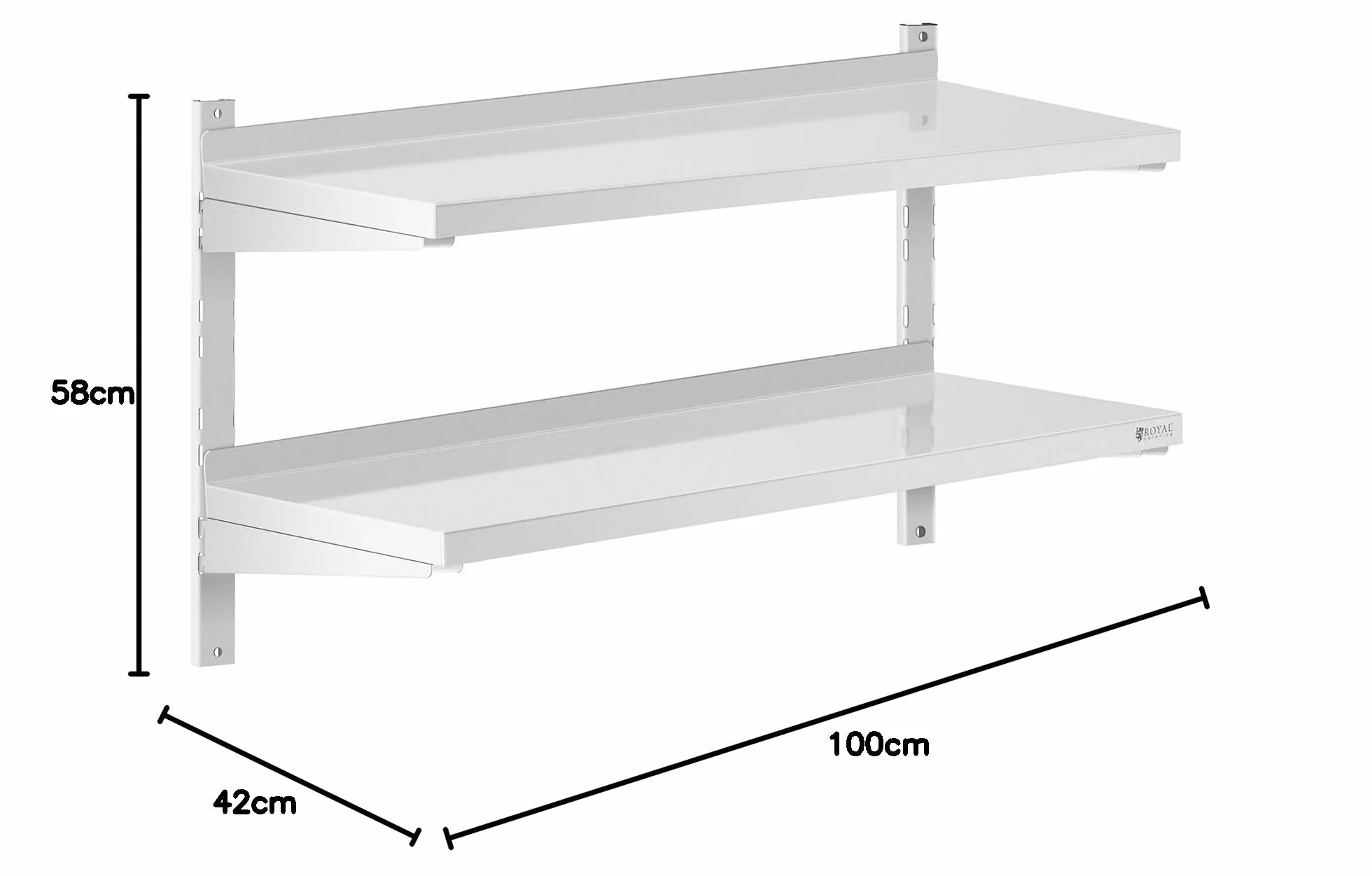 Royal Catering Étagère Murale Cuisine Tablette Flottante INOX 100 cm RCWR-1000.4 (100 x 40 cm, Pose Murale, Épaisseur 3,5 cm, Capacité 40 kg)