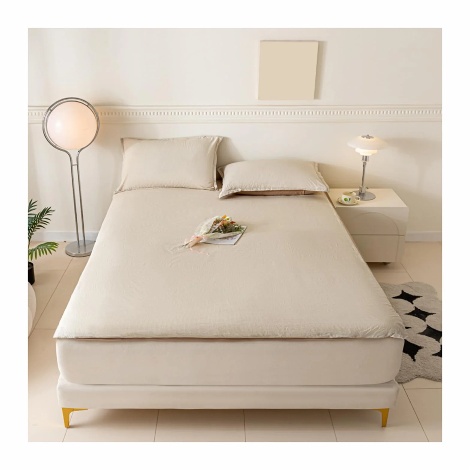 Rayé Couvre Matelas avec Fermeture Éclair 150x200cm Housse de Protection pour Futon Lavable en Machine