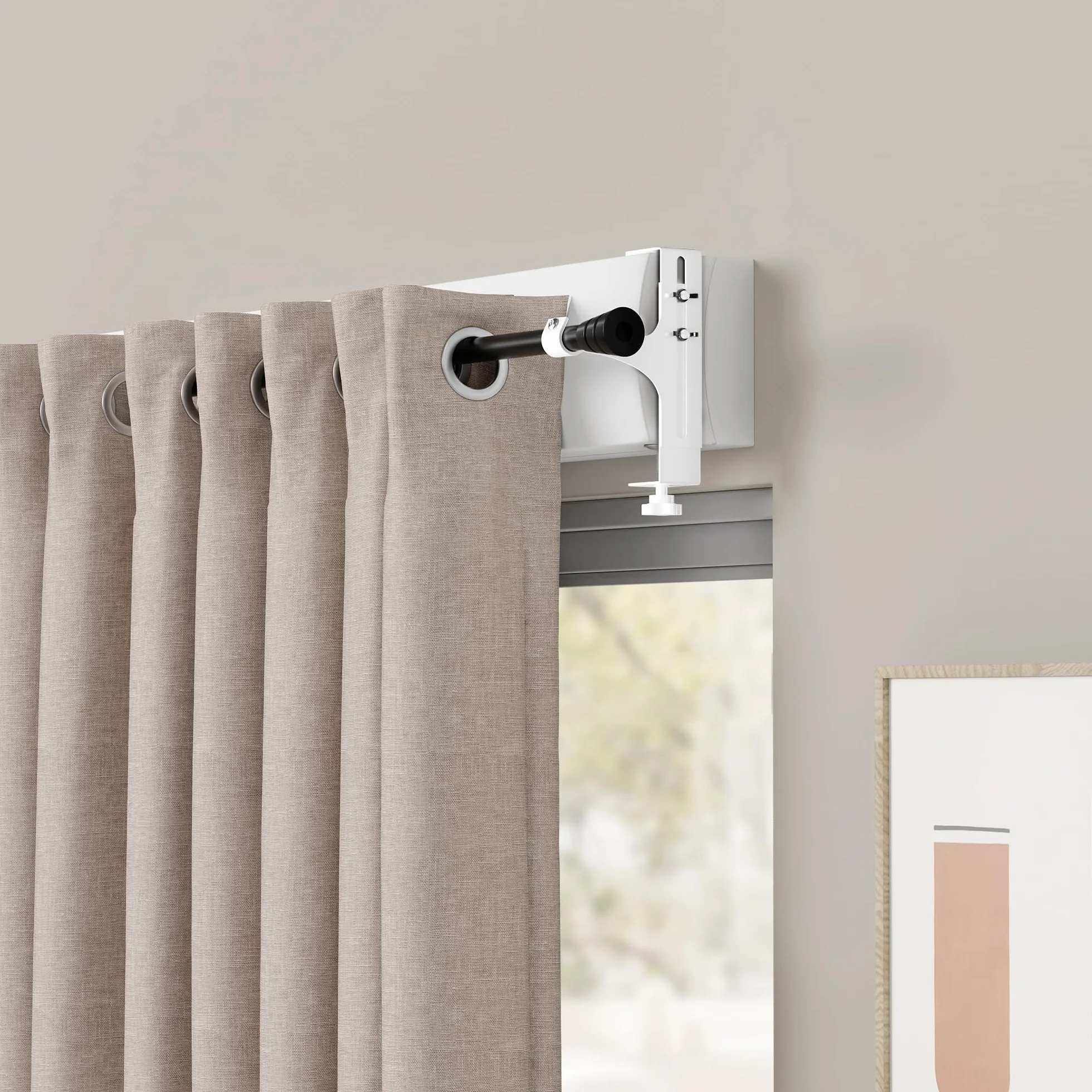 Supports de Tringle à Rideaux sans Perçage Lot de 2 - Fixations Universelles Métal Blanc pour Coffre de Volet Roulant ou Fenêtre