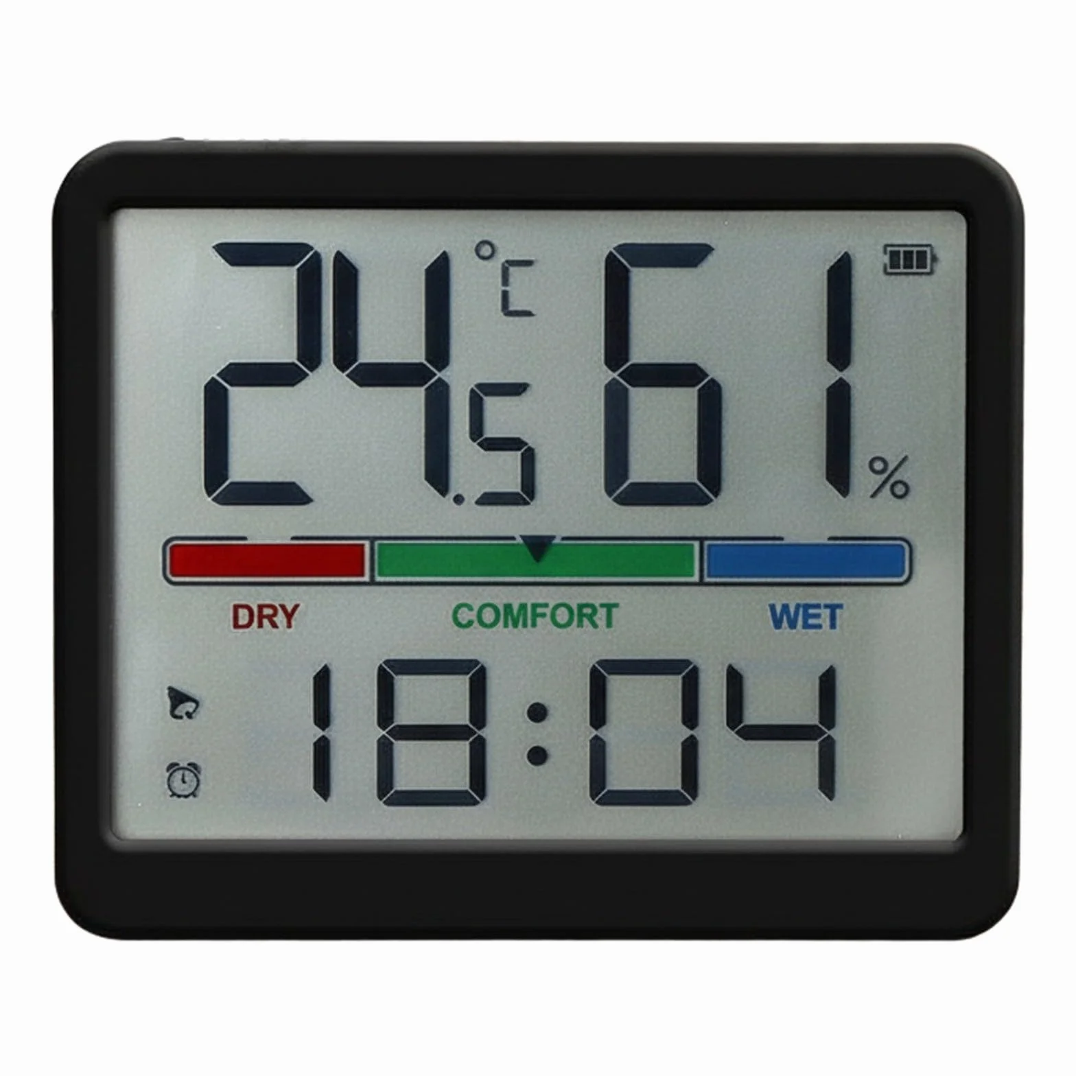 Horloge LCD multifonction thermohygromètre numérique mural avec alarme, 9,4 x 1,6 x 7,7 cm noir