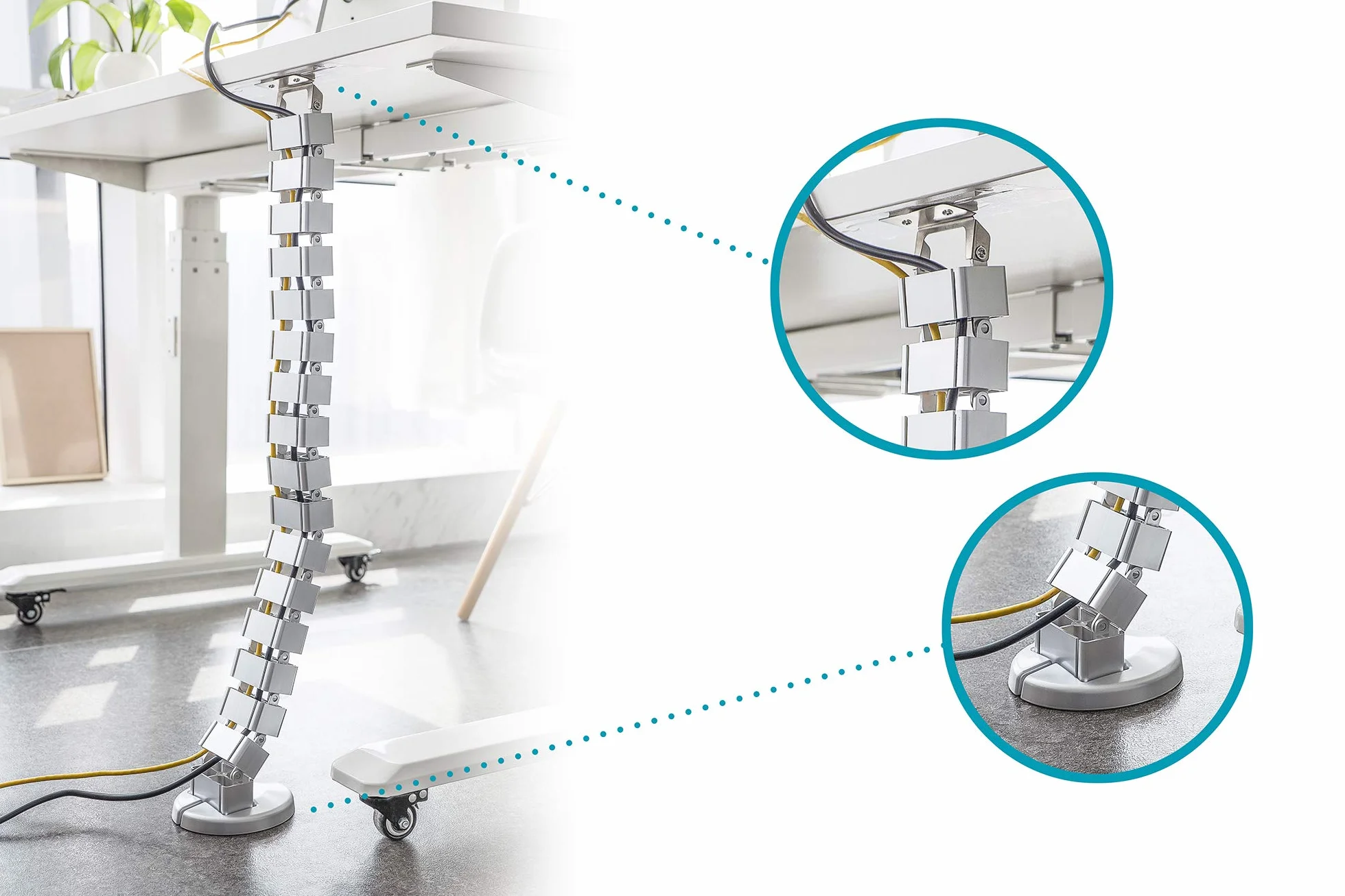 DIGITUS Pionowe prowadnice kabla - elastyczne zarządzanie kablami biurkowymi - metalowa podstawa - wysokość stołu do 130 cm - srebrny, normalny, DA-90506