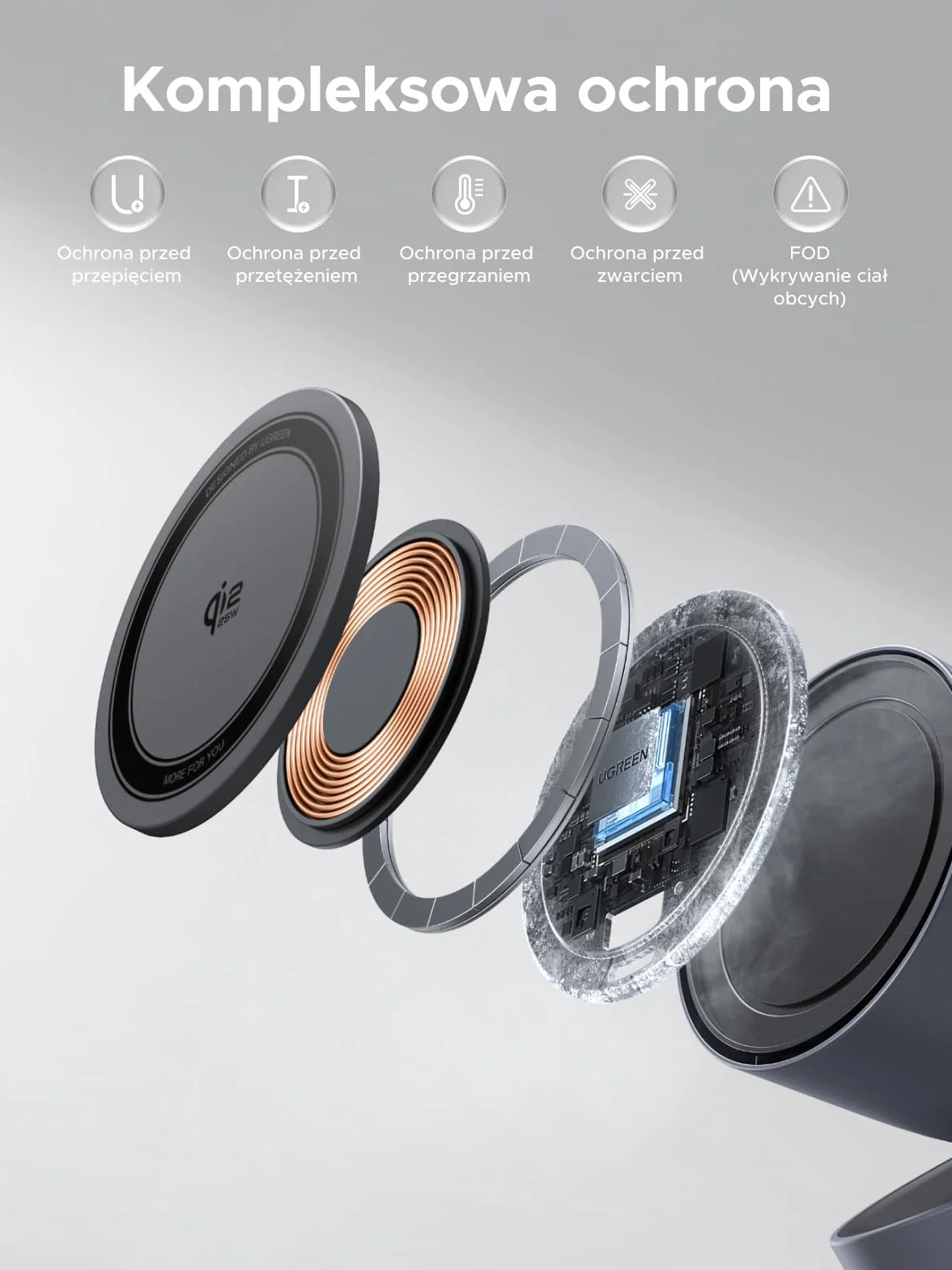 UGREEN Zapix Ładowarka Bezprzewodowa 2 w 1, Qi2 25W Certyfikowana Magnetyczna Stacja Ładowająca Kompatybilna z MagSafe dla iPhone'a 17/16/15/14/13/12 i AirPods, z kablem 1 m – Czarny