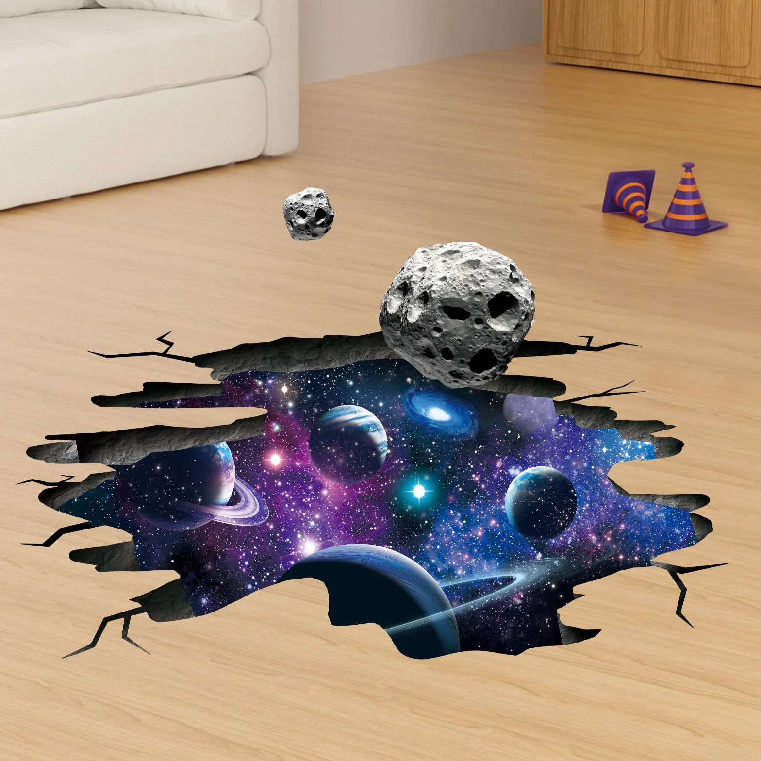SHUCHING Stickers Muraux Galaxies 3D Grandes, Espace Planètes et Météorites, Décoration Murale pour Chambre Enfants