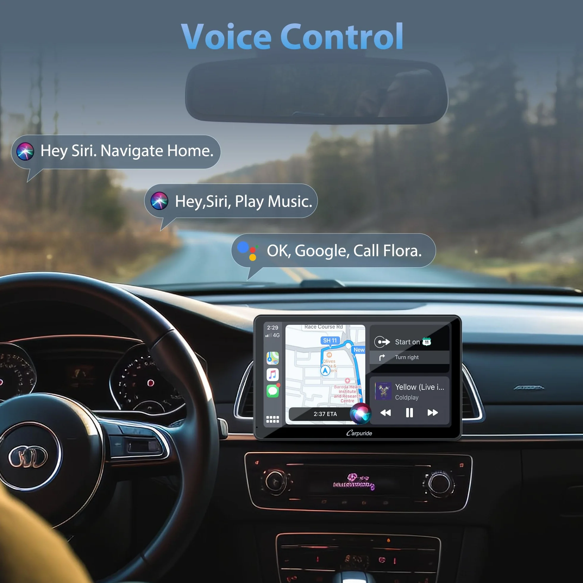 Carpuride YT101S radio samochodowe z podwójnym DIN, bezprzewodowe CarPlay i Android Auto z kamerą cofania, ekran dotykowy HD 10,1", nawigacja GPS, Mirror Link, muzyka Bluetooth, USB, FM, SWC