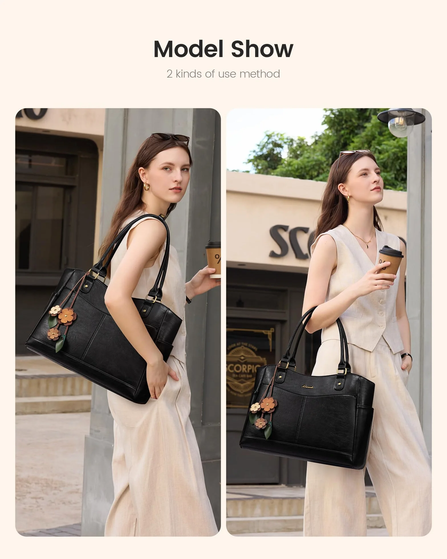LOVEVOOK Damska torba na laptopa 15,6", elegancka torba robocza, torba nauczycielska i biznesowa torba z paskiem na ramię, wszechstronna aktówka do biura, na uczelnię, do szkoły