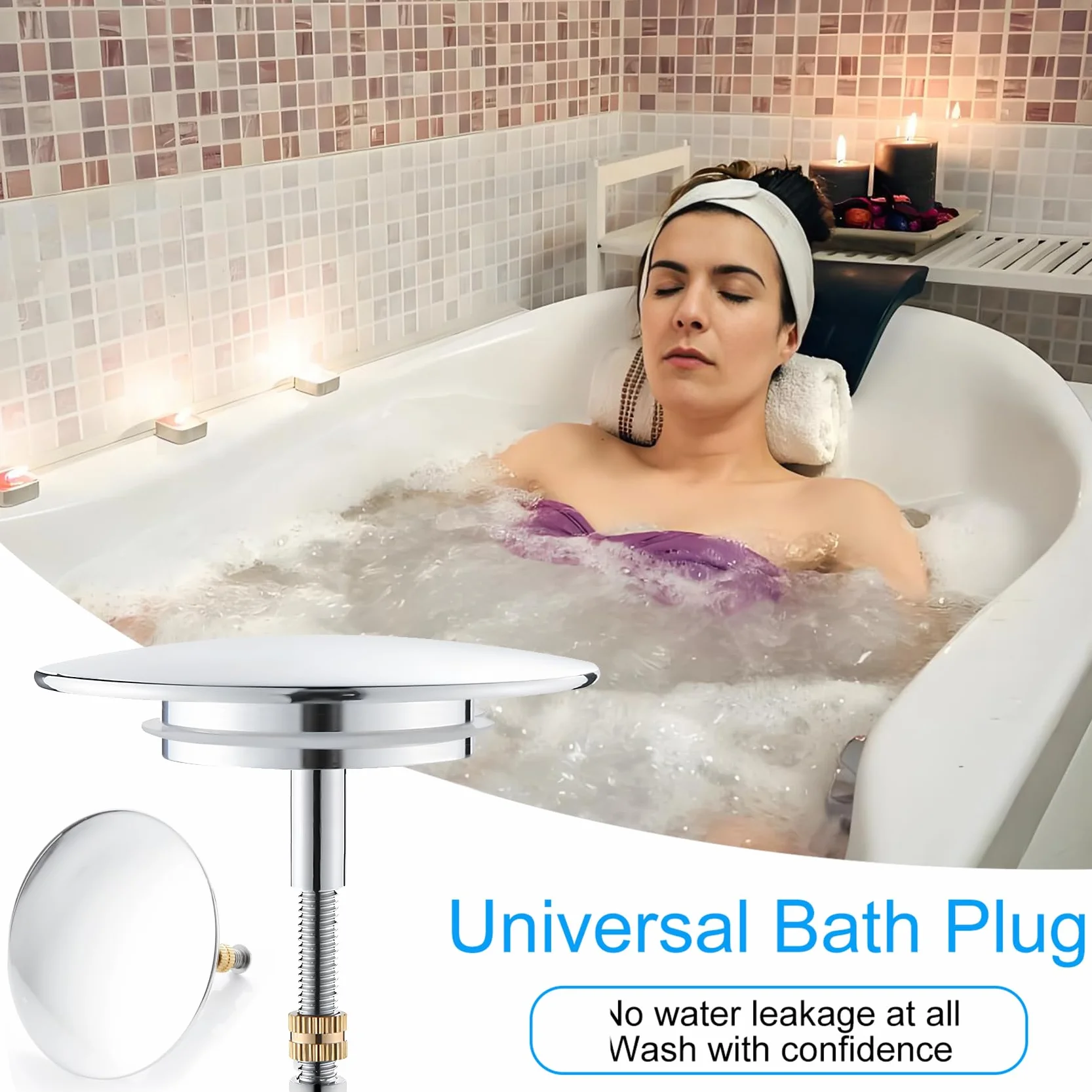 Bouchon De Baignoire Ø 72 mm avec Vis Réglable, Clapet De Lavabo