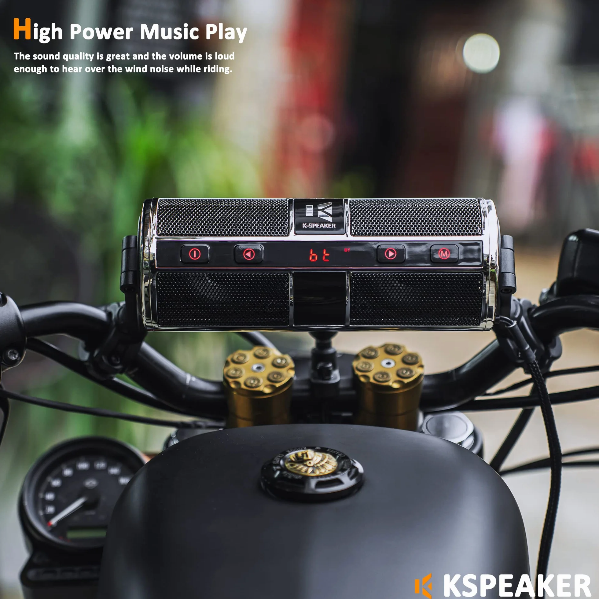 KSPEAKER Głośniki motocyklowe, Bluetooth, wodoodporny, radiowy, system audio, wbudowany wzmacniacz, idealny do ATV, skutera, pojazdu 12 V, metalowy odtwarzacz MP3 o przekątnej 3 cali, K2ch