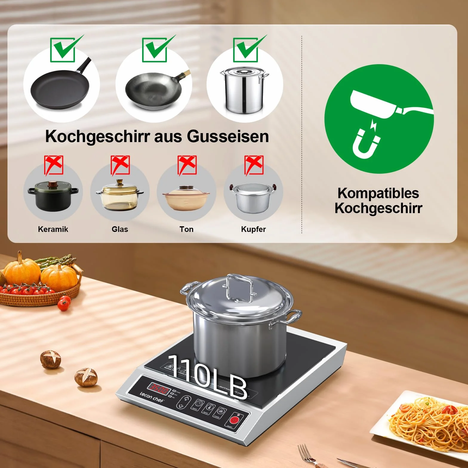 Plaque à induction, Portable 1 Feu Puissante 3500 W, Plaque de cuisine electrique Réglable sur 10 niveaux, grande capacité de charge de 50 KG, 24 heures minute