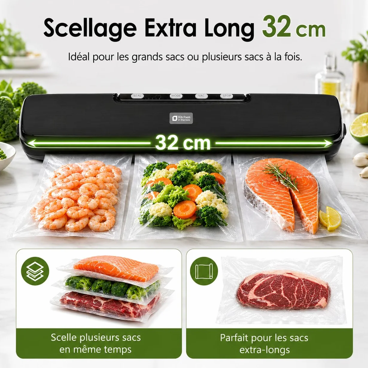 Machine Sous Vide Alimentaire Professionnelle – Kitchen in the Box Appareils de Mise Sous Vide avec 5 Modes, Scellage Rapide, Kit Complet pour la Conservation Hermétique et Longue Durée des Aliments