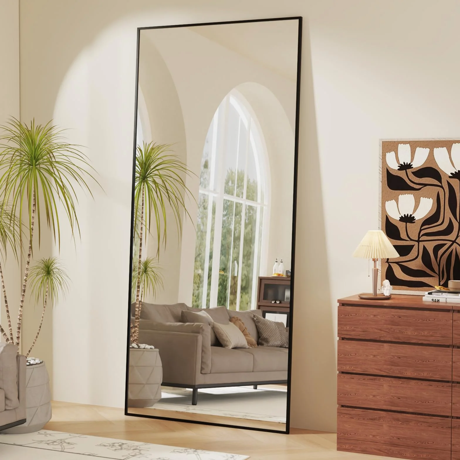 Miroir sur Pied 171x76 cm, Grand Miroir Intégral, Cadre en Alliage d'Aluminium, Verre Trempé