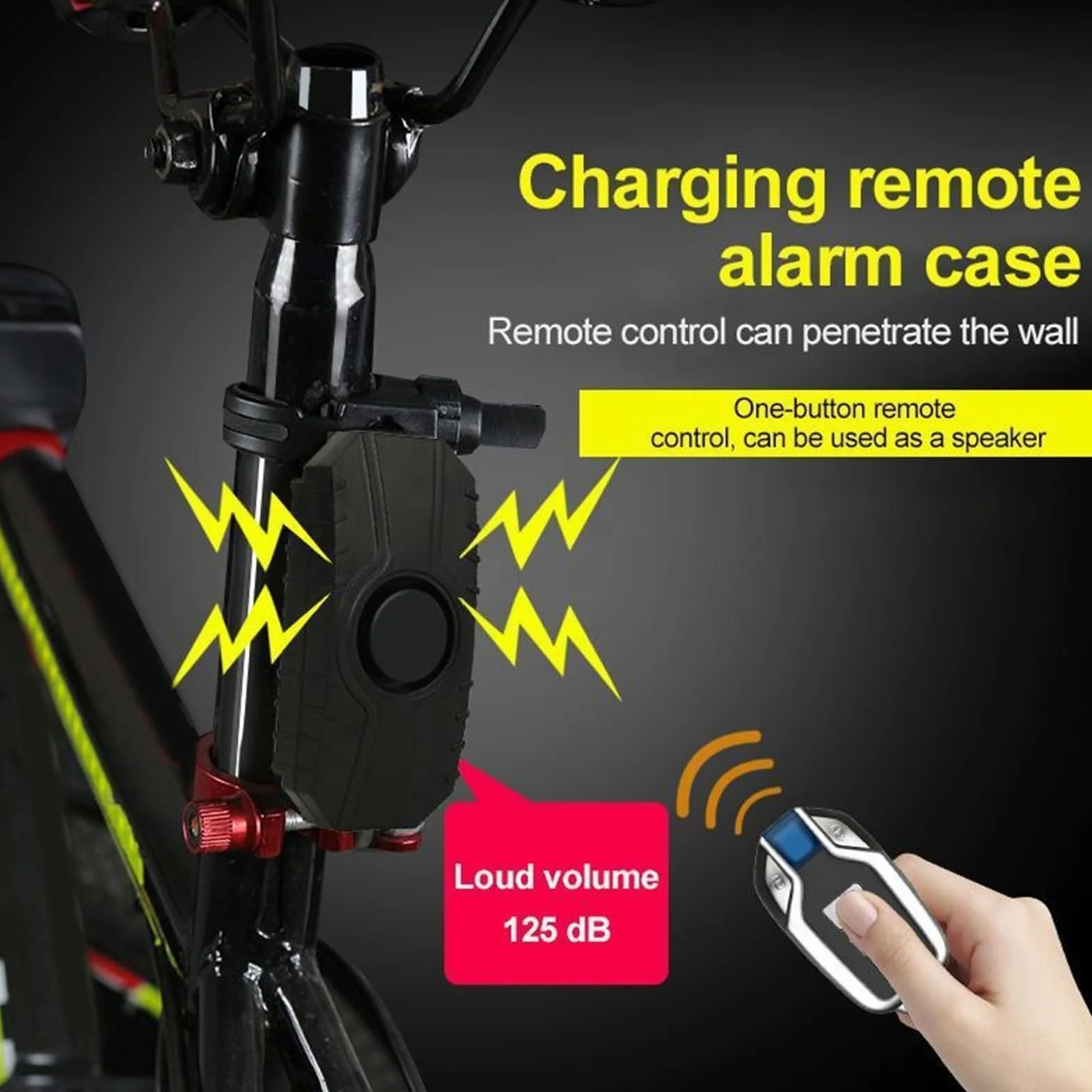 Alarm rowerowy i motocyklowy, czujnik ruchu wibracyjnego bezprzewodowy, wodoodporny IP55, 3 głośności regulowane, czarny, 1 sztuka