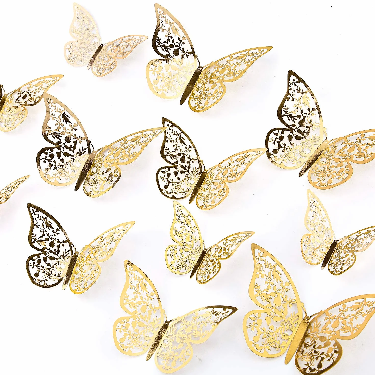 AIEX 24pcs Autocollants Papillons 3D Amovibles Or 3 Tailles Stickers Muraux Décoration