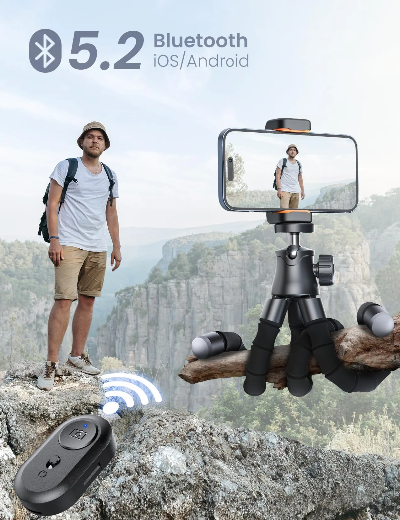 Statyw do telefonu, przenośny i elastyczny stojak na telefon do nagrywania wideo za pomocą bezprzewodowego pilota, obracany o 360° statyw do smartfonów