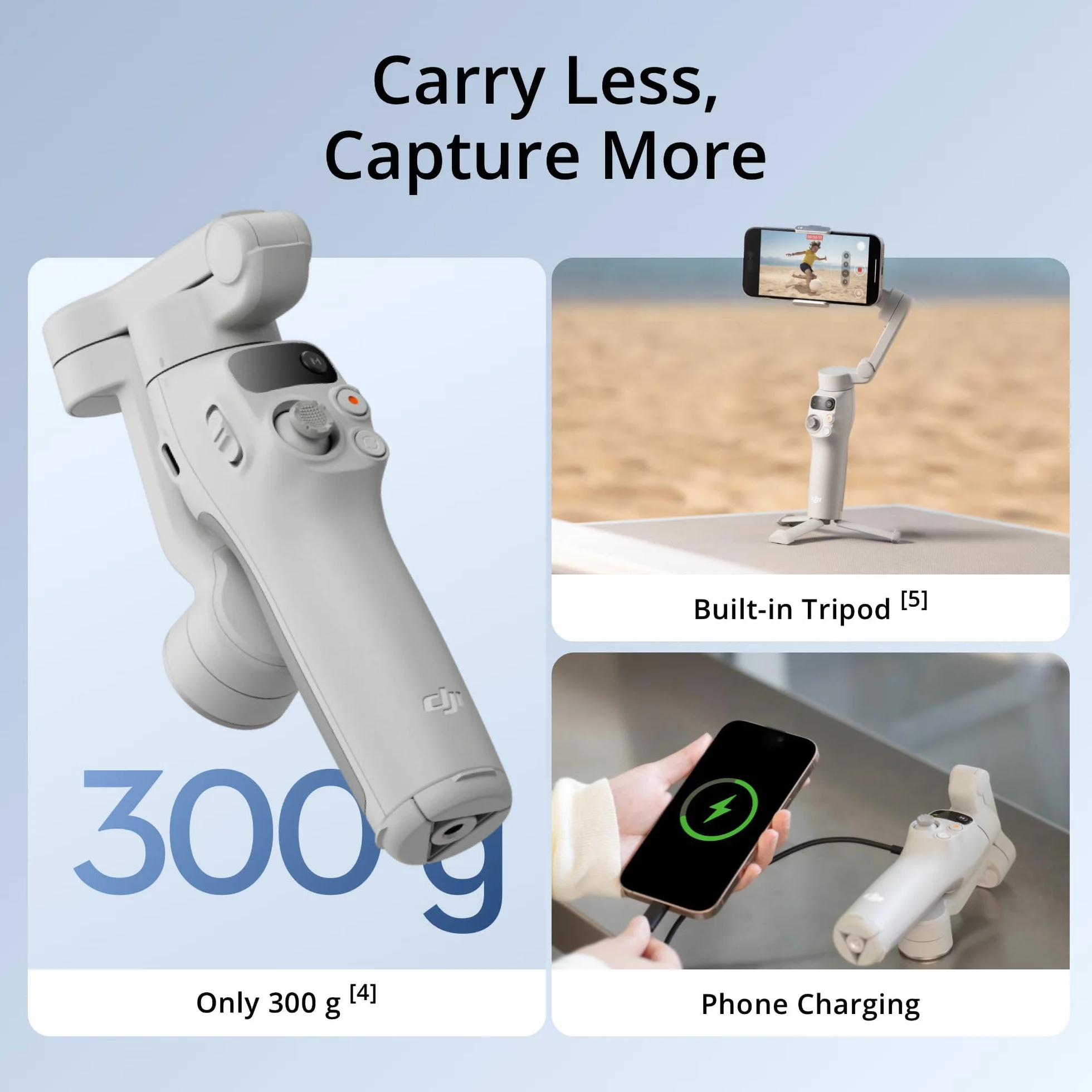 DJI Osmo Mobile 7 stabilizator gimbala do iPhone'a, Androida, wbudowany statyw, ultralekki, wygodny uchwyt, 3-osiowy gimbal do telefonu, ActiveTrack 7.0, ShotGuides, edycja jednym dotknięciem,