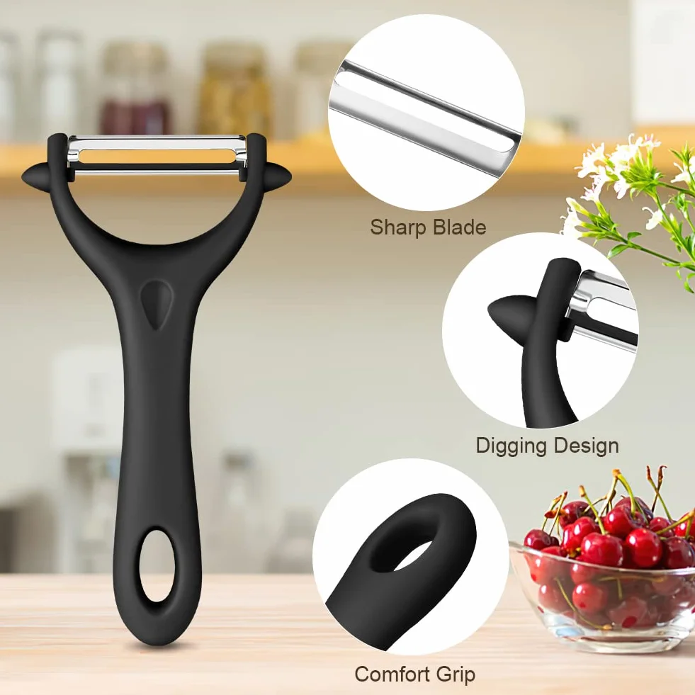 Éplucheur Universel Inox 2 PCS, Économe Légumes Manuel Poignée Ergonomique, Couteau Cuisine Légumes Fruits Noir Vert
