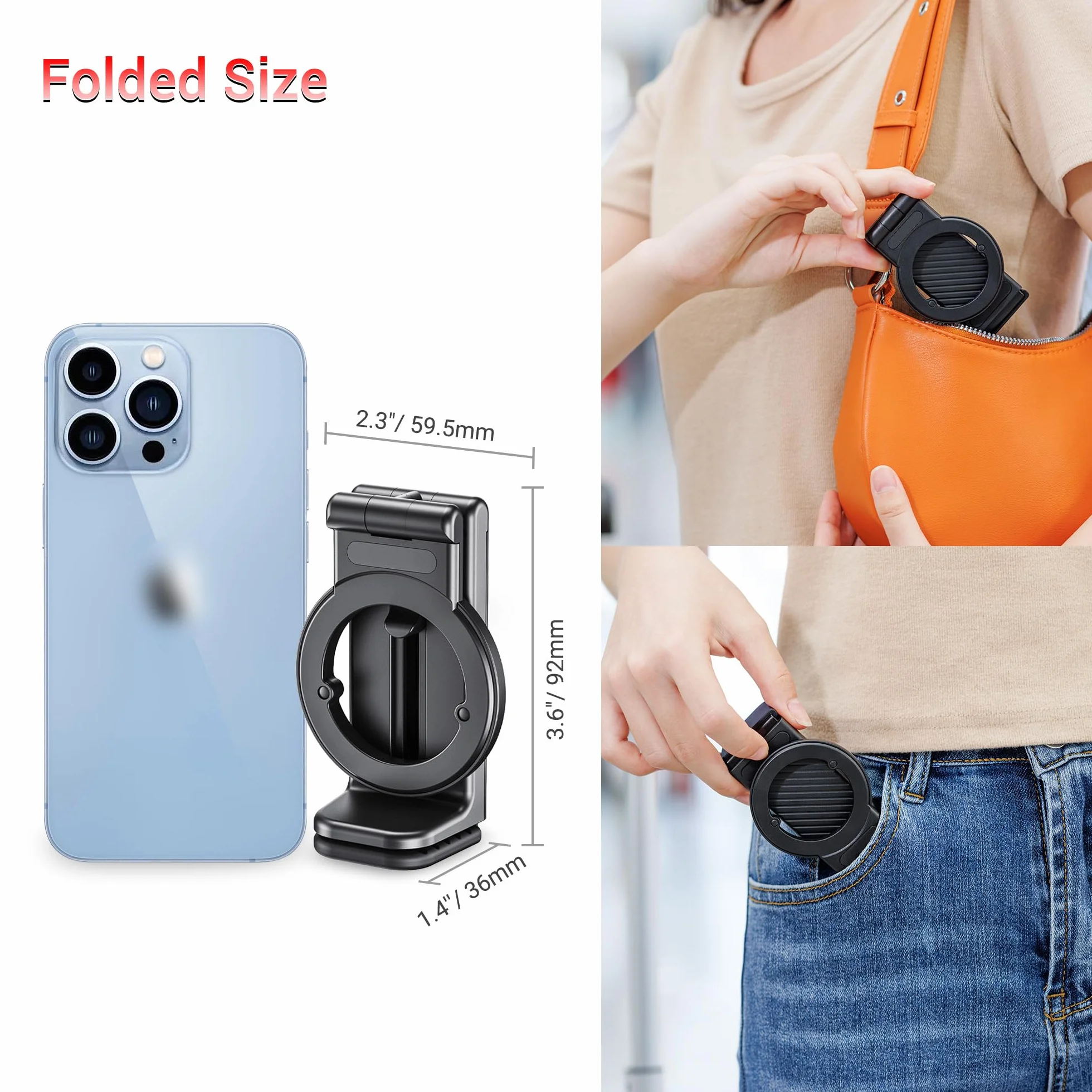 PROfezzion Podróżny uchwyt na telefon, bezpieczny lot, uchwyt na telefon, obracany o 360°, do iPhone'a 16, 16 Plus, 16 Pro, Max, serii 15, 14, 13, 12, z bezpiecznym etui, do samolotu, pociągu, biurka,