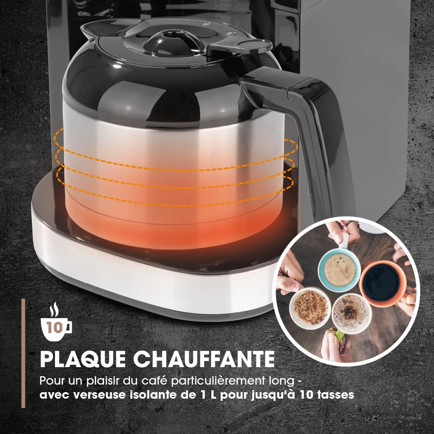 Barista Cafetière Filtre avec verseuse Isotherme 1L pur 12 tasses de café, Machine a cafe grain avec broyeur et écran digital, Fonction de minuterie