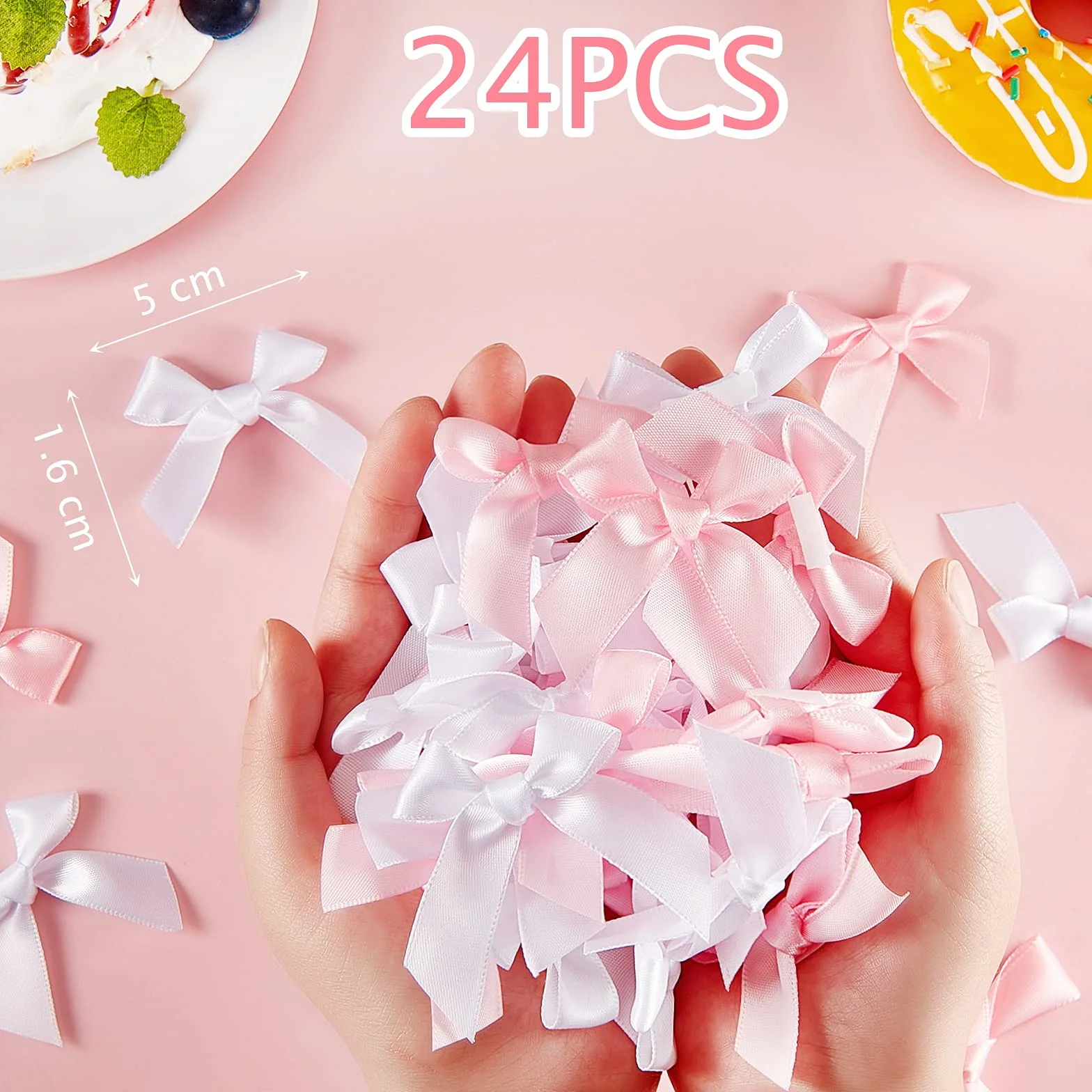 Rubans Nœuds en Satin Auto-Adhésifs 5 cm pour DIY Artisanat Décoration Mariage Noël (Rose)