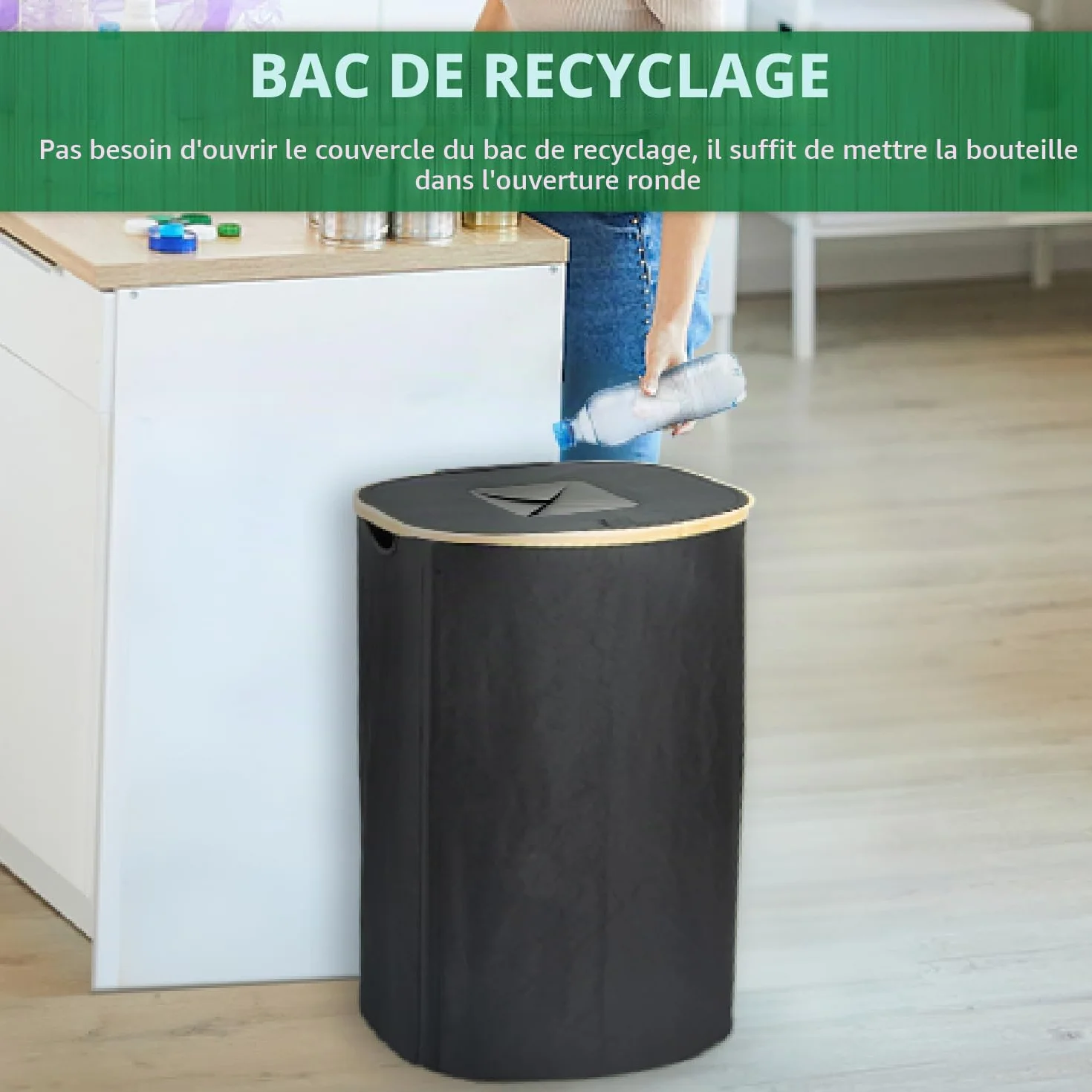 MOWETOO Poubelle de recyclage 110 l cuisine avec couvercle 2 sacs intérieurs amovibles
