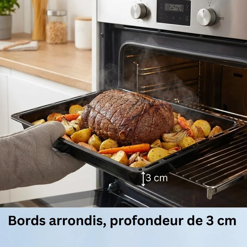 ICQN Set Plaque de Four 46 × 37 × 3 cm + Grille, Compatible avec Beko, Bosch, Grundig & Samsung, Plaque Émaillée 30 mm + Grille de Cuisson