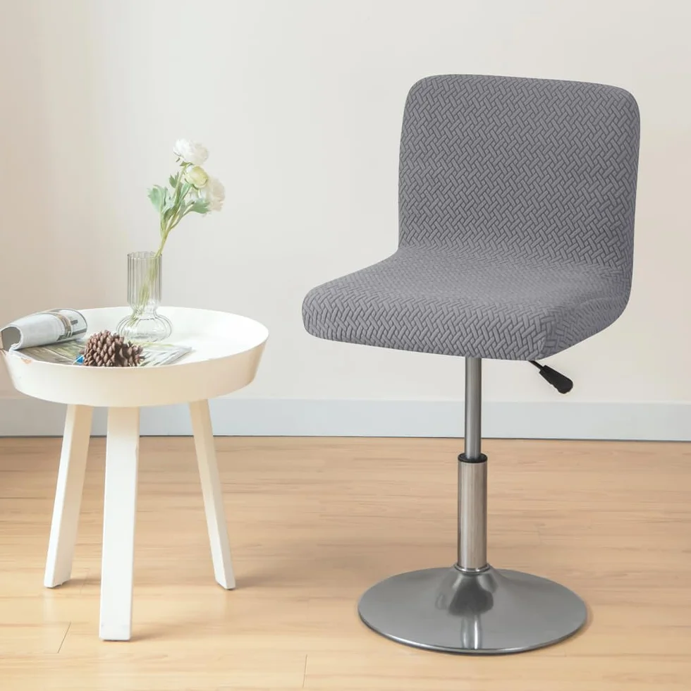 Housse Tabouret de Bar Extensible en Jacquard, Lot de 2 Pièces Gris Foncé