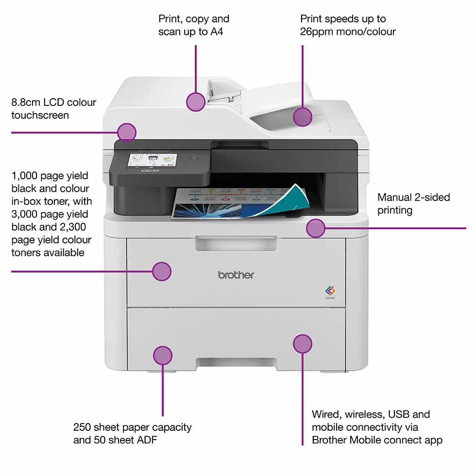 Brother DCP-L3560CDW LED A4 600x2400 DPI 26 PPM Wi-Fi 3-in-1 Colour Printer